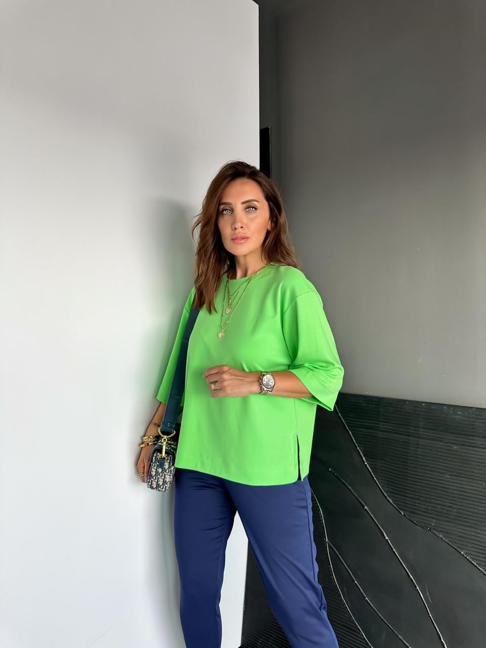 Yeşil Yırtmaçlı Cotton Oversize Tshirt