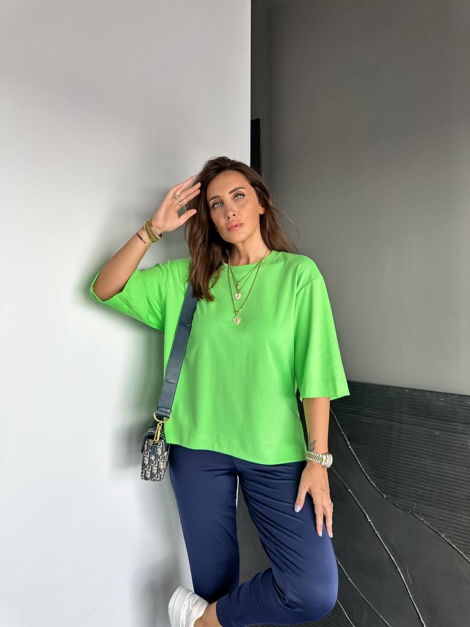 Yeşil Yırtmaçlı Cotton Oversize Tshirt