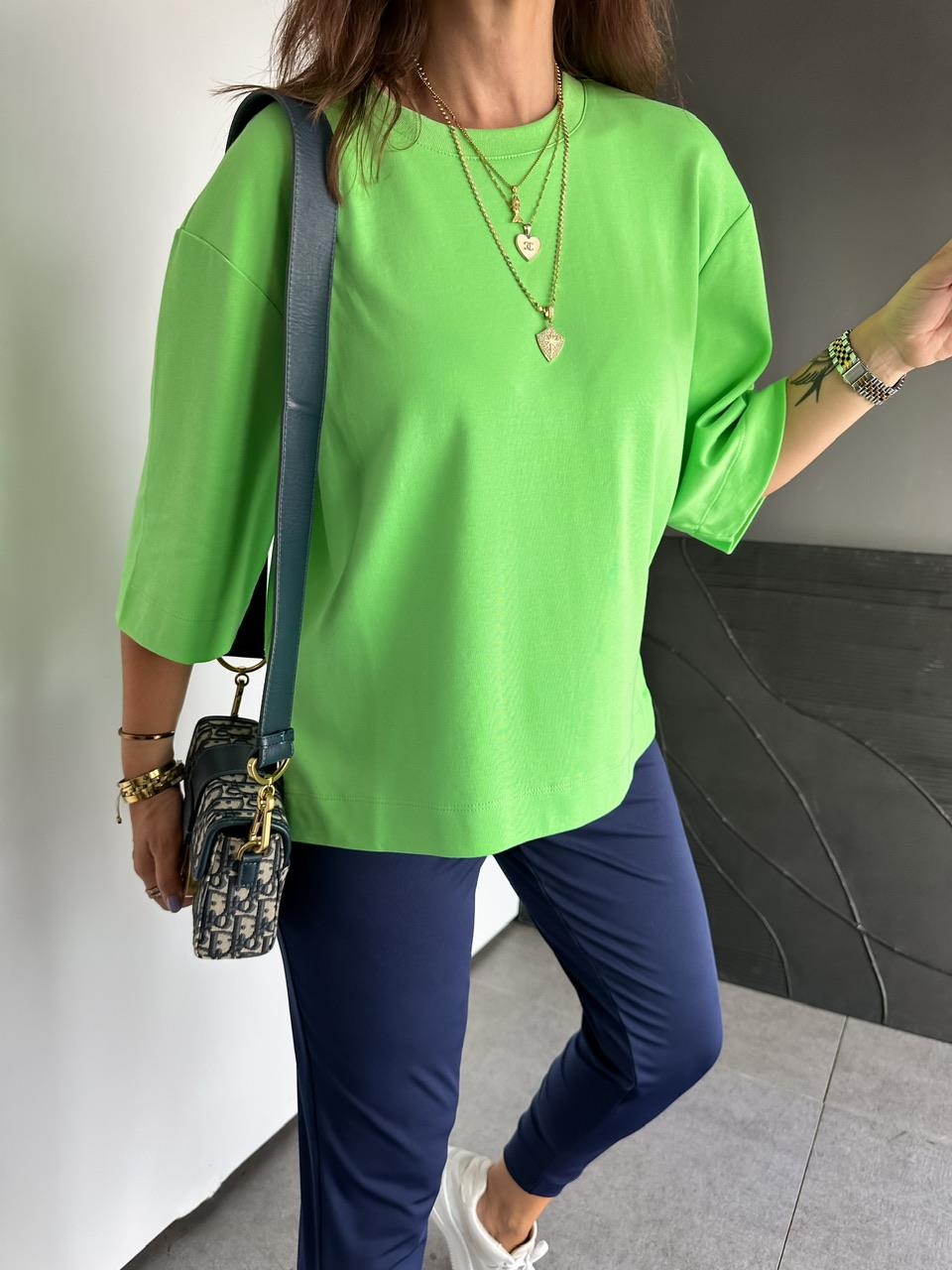 Yeşil Yırtmaçlı Cotton Oversize Tshirt
