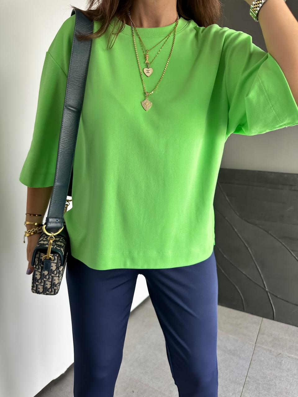 Yeşil Yırtmaçlı Cotton Oversize Tshirt