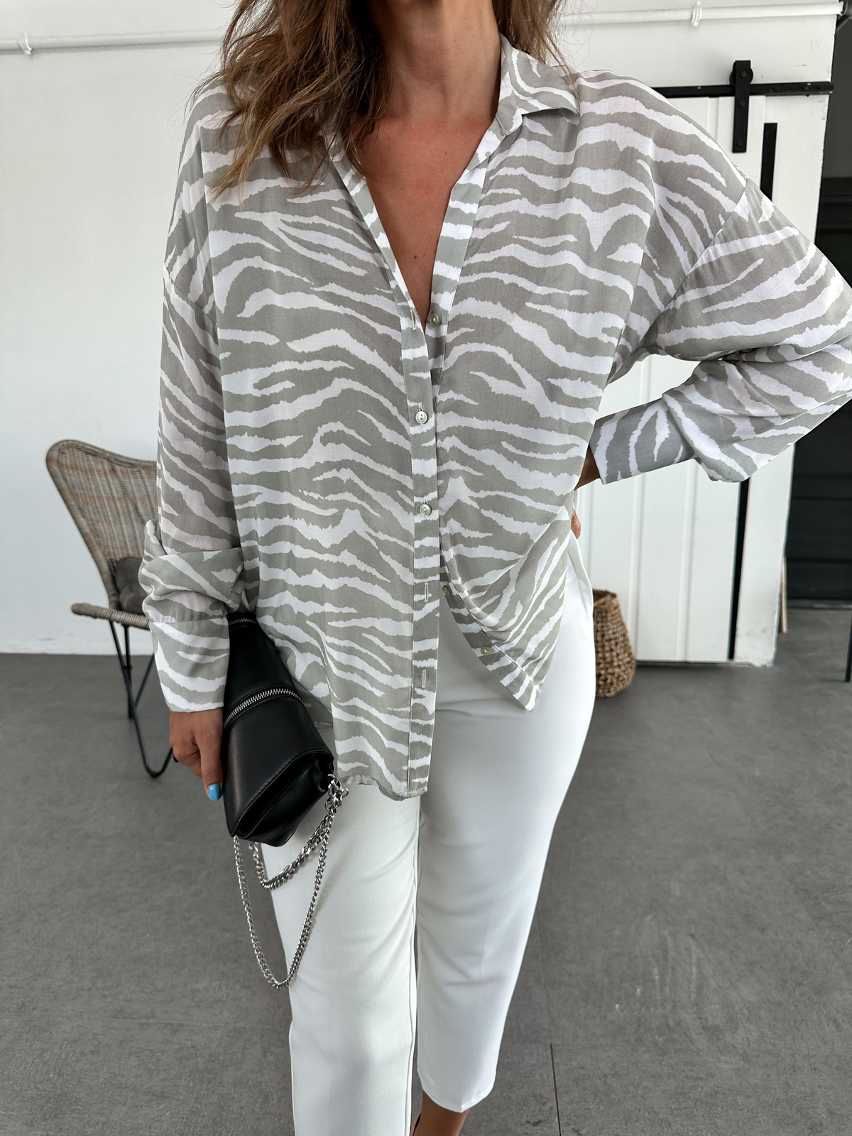 Yeşil Zebra Desenli Gömlek