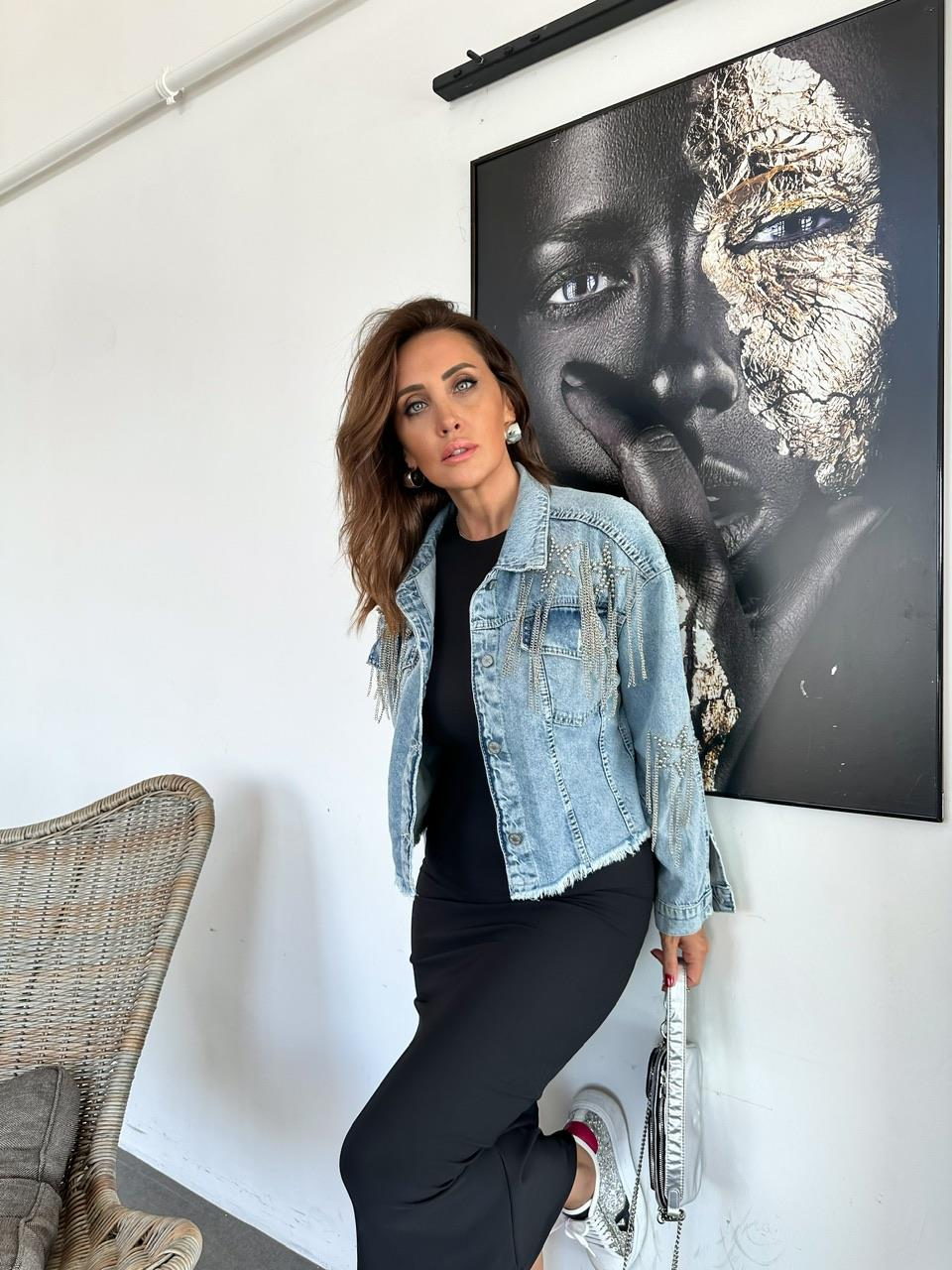 Yıldız Ve Zincirli Tasarım Kot Ceket