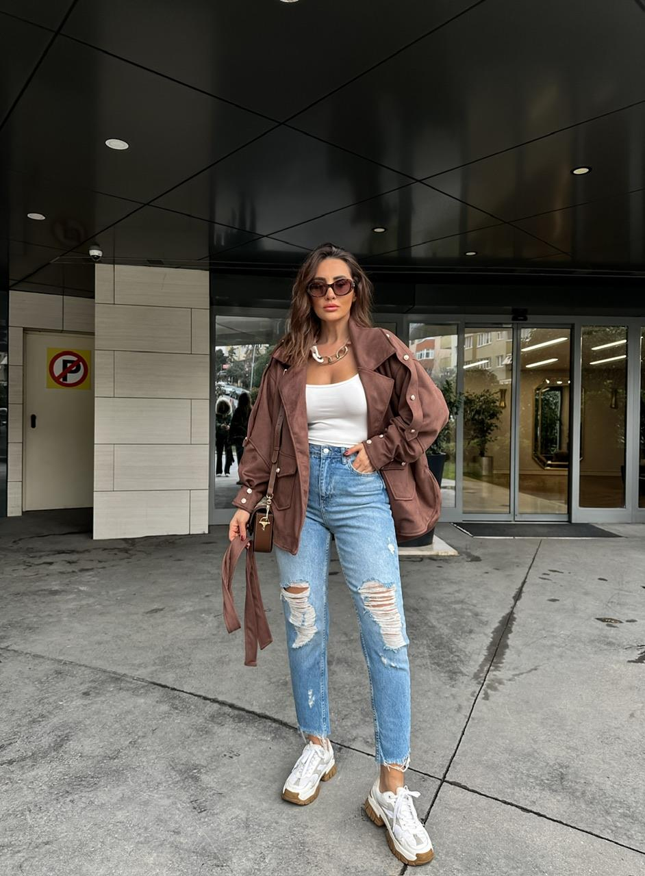 Yırtık Detaylı Mom Fit Jean