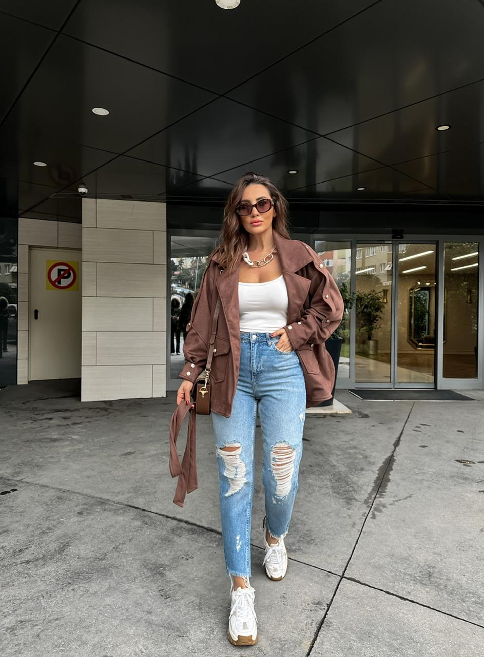 Yırtık Detaylı Mom Fit Jean