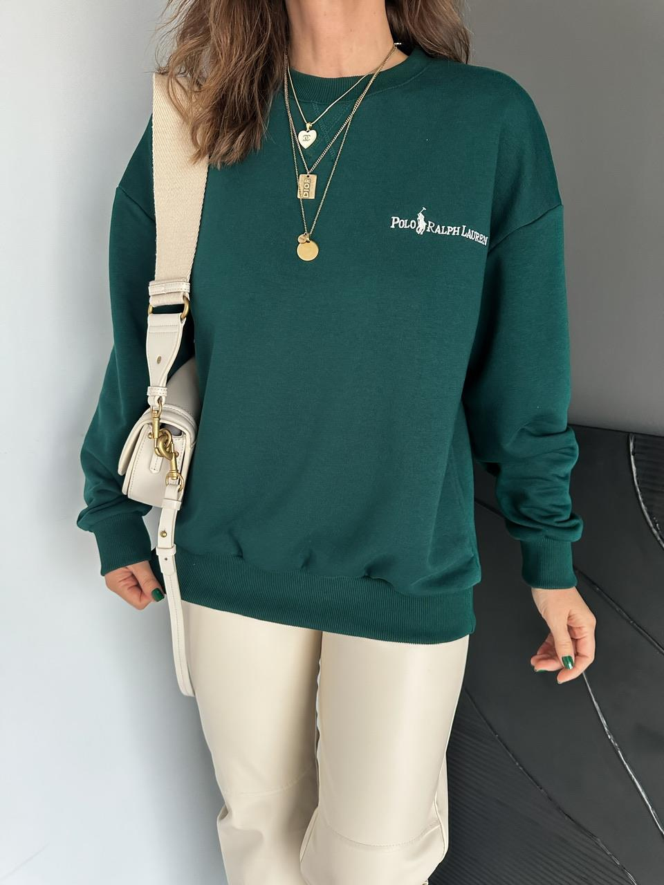 Zümrüt Yeşili Polo Basic Sweatshirt