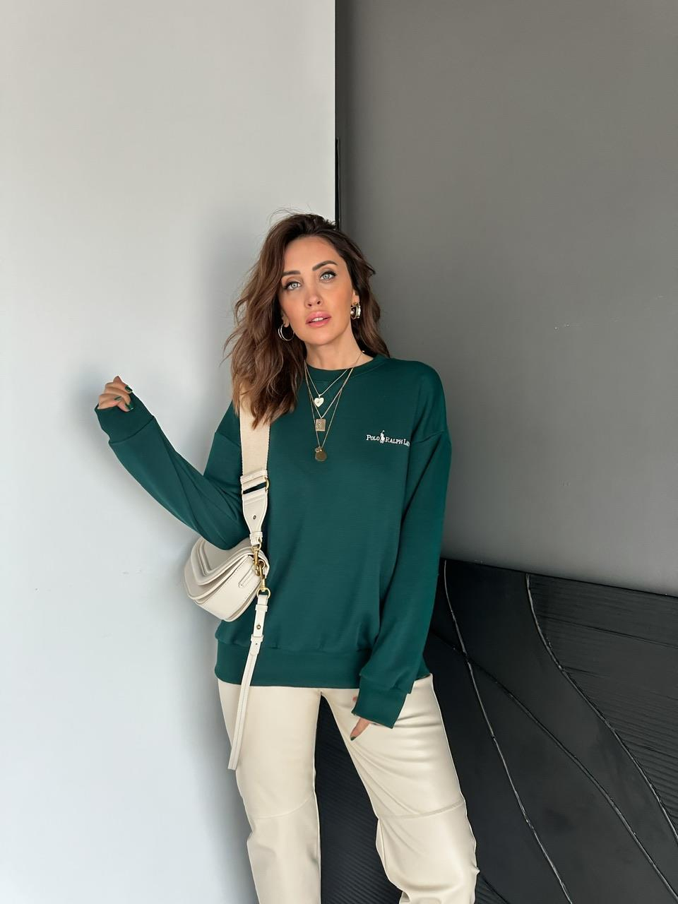 Zümrüt Yeşili Polo Basic Sweatshirt