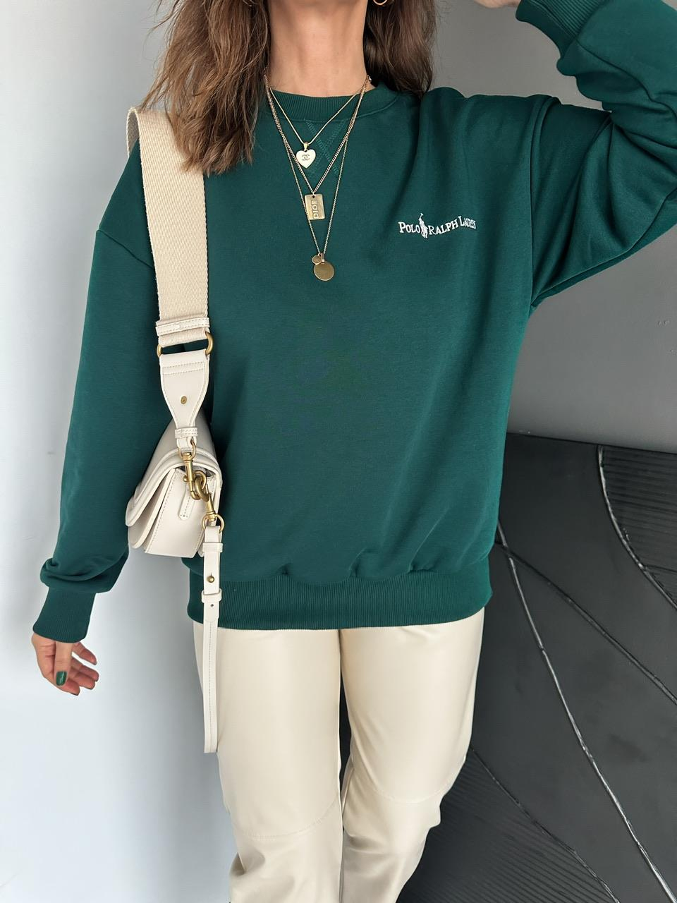 Zümrüt Yeşili Polo Basic Sweatshirt