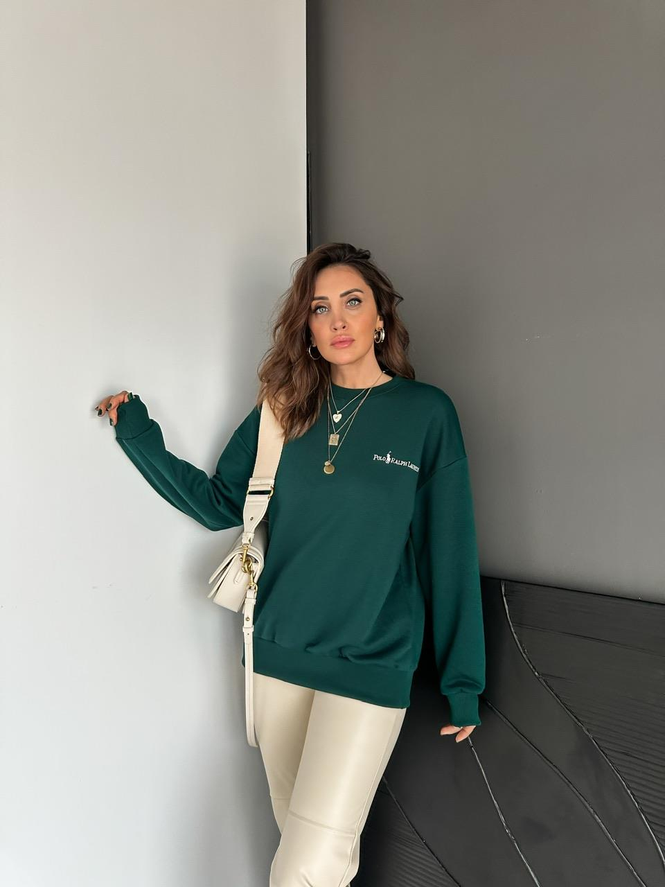 Zümrüt Yeşili Polo Basic Sweatshirt