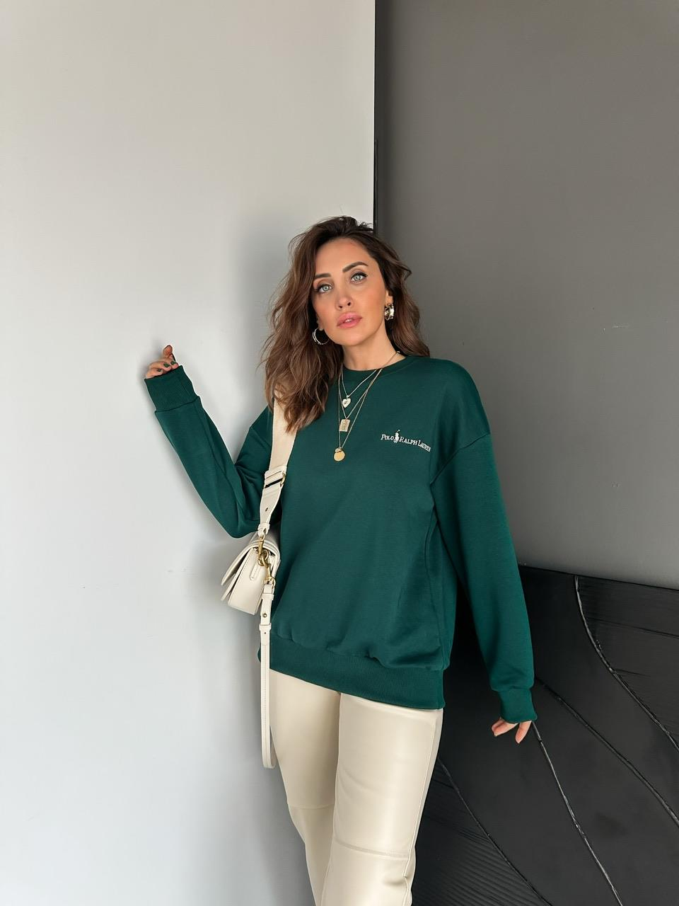 Zümrüt Yeşili Polo Basic Sweatshirt