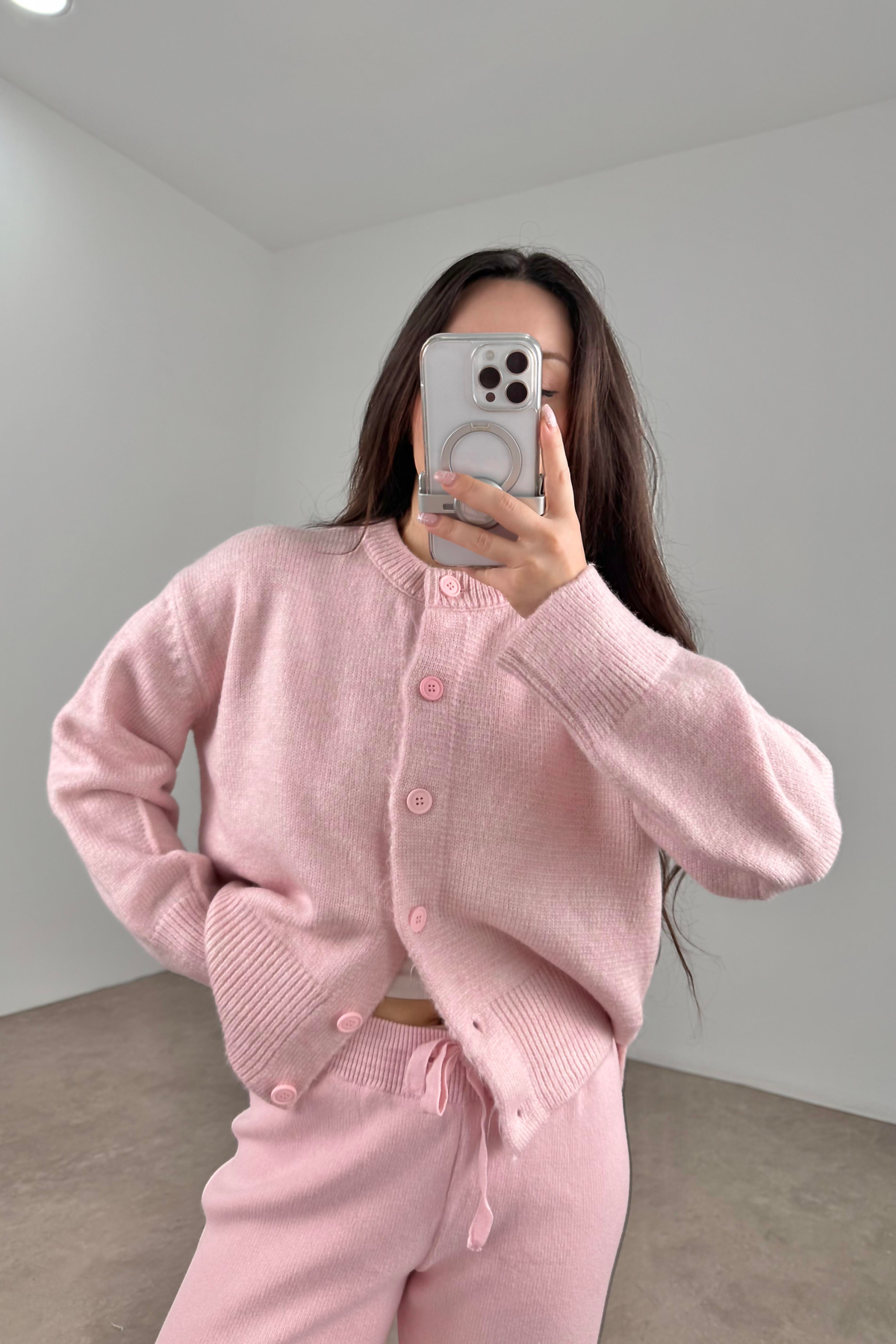 Ass Orijinal Düğmeli Premium Kalite Pembe Hırka