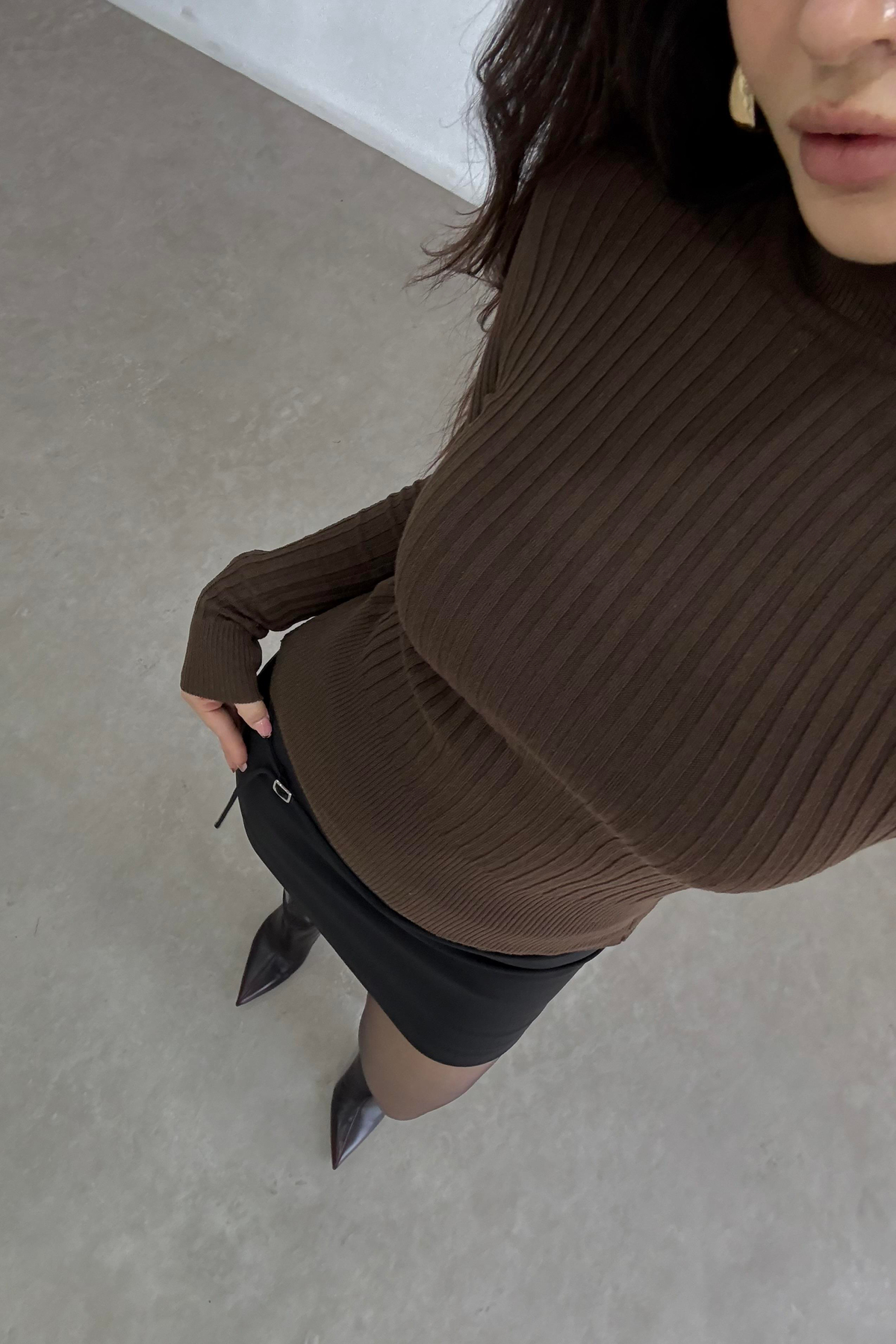 Balıkçı Yaka Poliamid Basic Acı Kahve Body