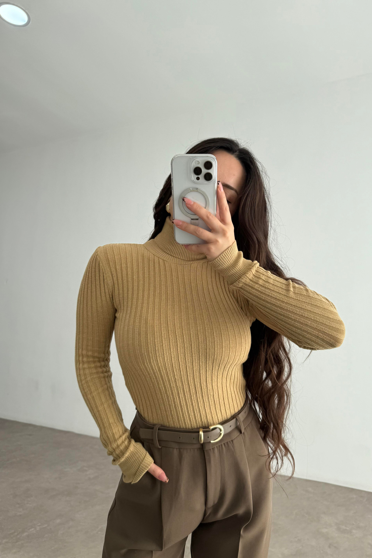 Balıkçı Yaka Poliamid Basic Hardal Body