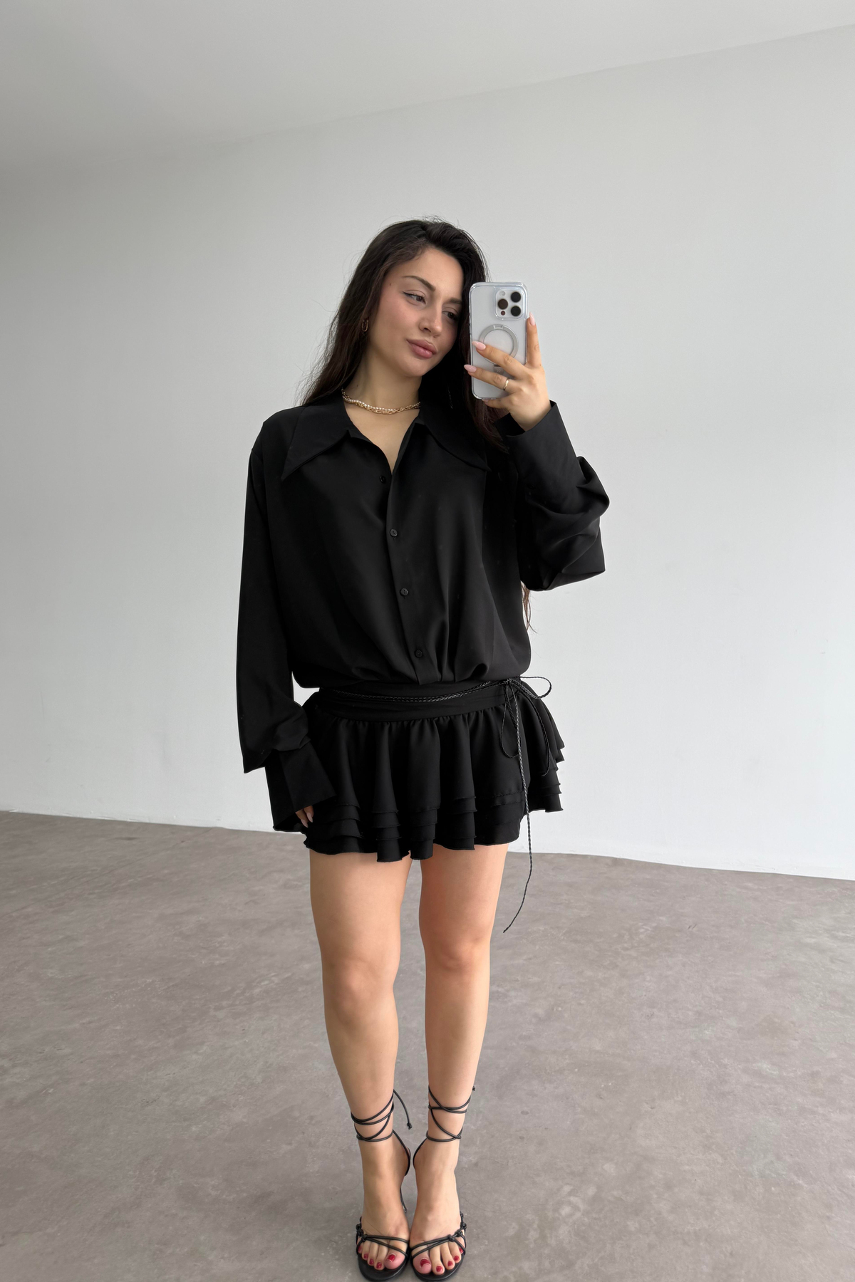 Gömlek Model Katlı Etekli Elbise