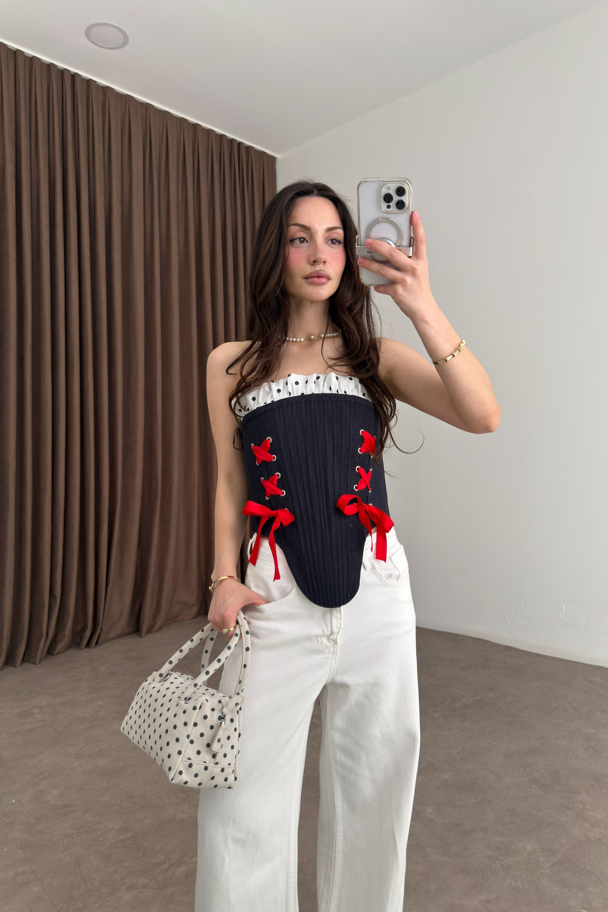 Isabella Puantiye Lacivert Korse Üst