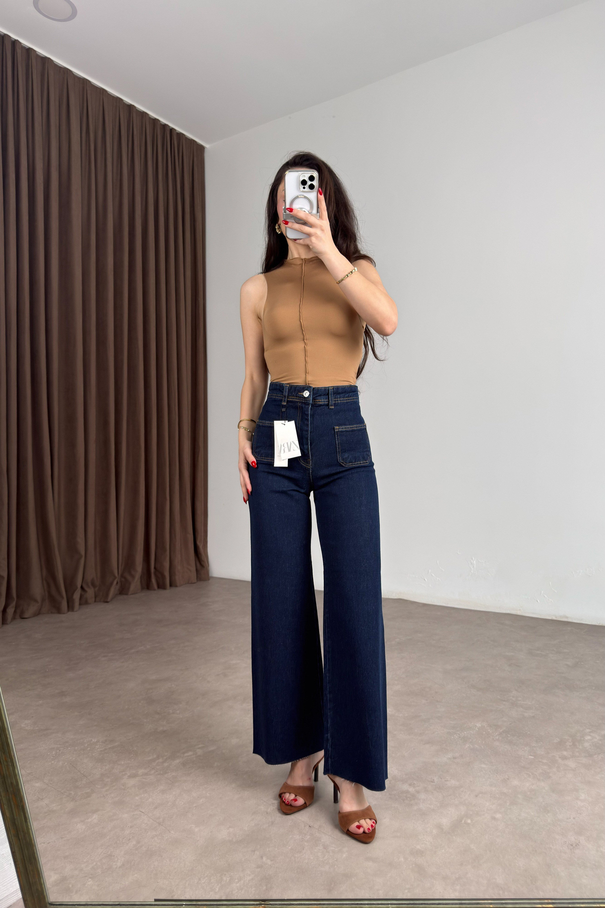 Kare Cepli Straight Bilek Boy Lacivert Jean