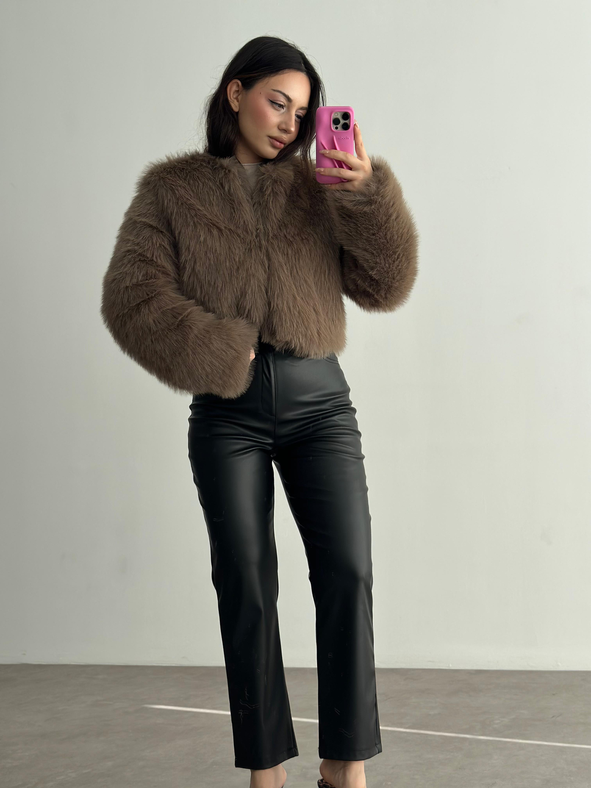 Mng Orj. Yüksek Belli Bilek Boy Deri Pantolon Siyah