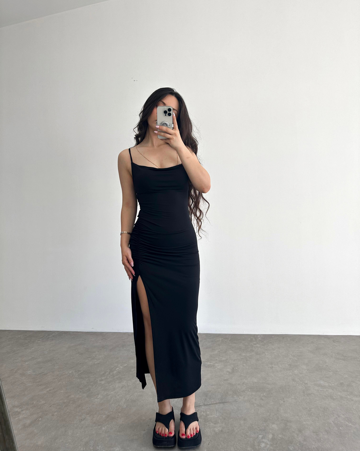 Orijinal Basic Nkd Drapeli Siyah Elbise