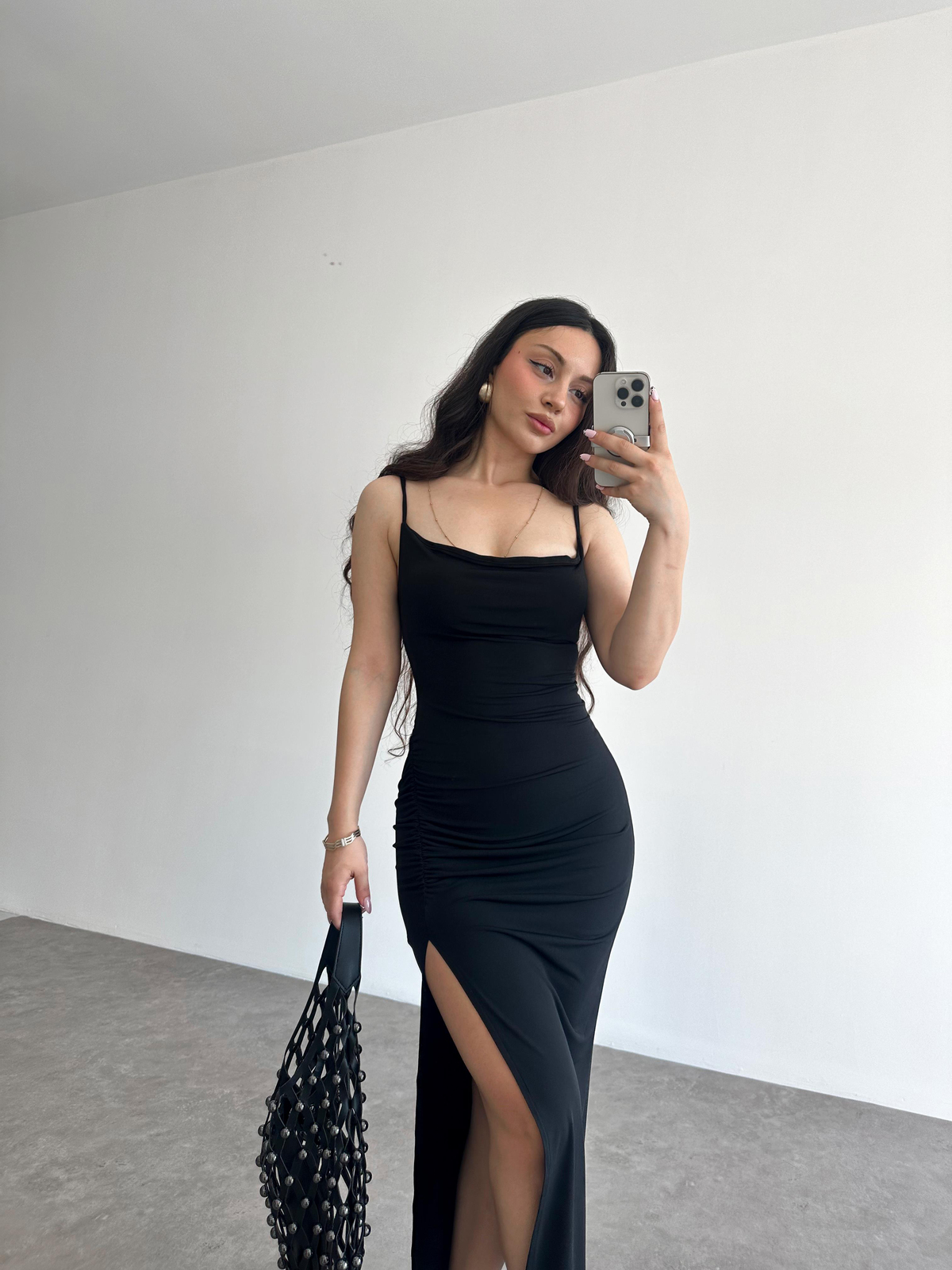 Orijinal Basic Nkd Drapeli Siyah Elbise