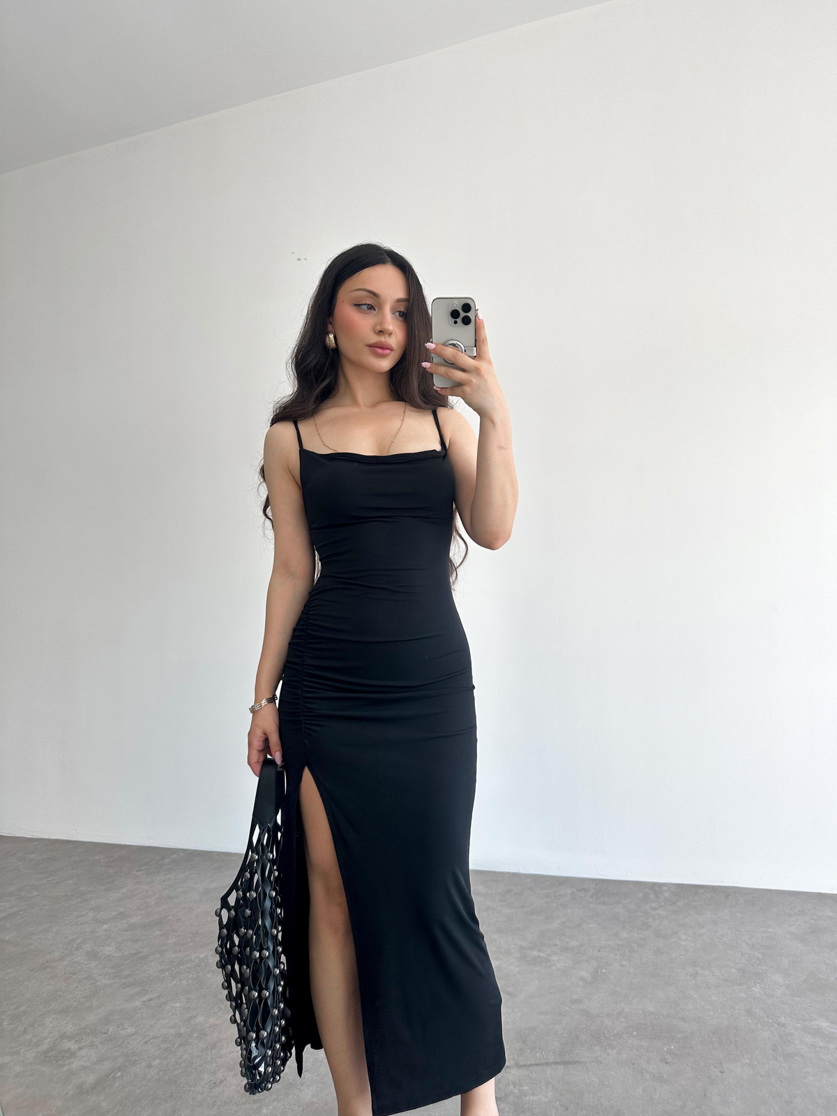 Orijinal Basic Nkd Drapeli Siyah Elbise