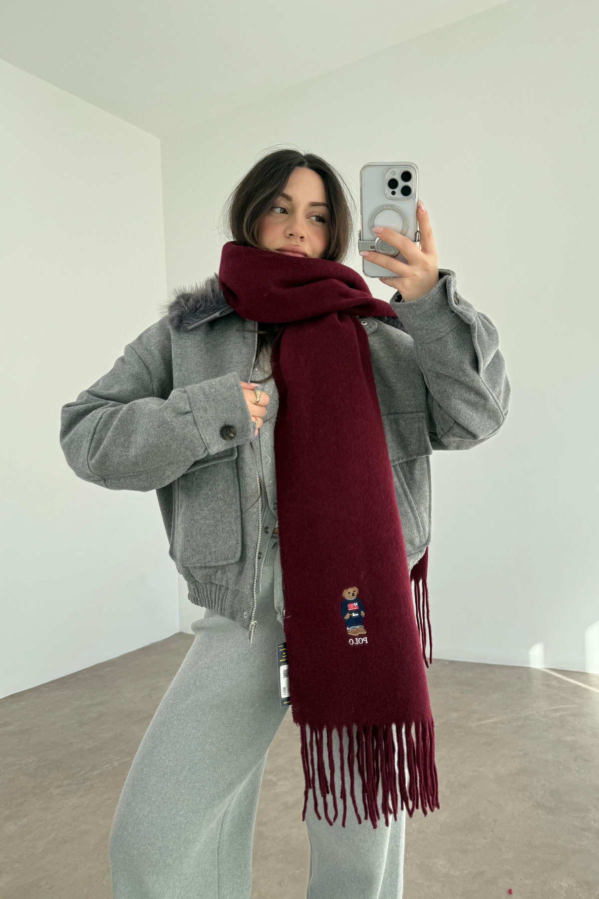 PL RL Yünlü Loogolu Atkı Bordo