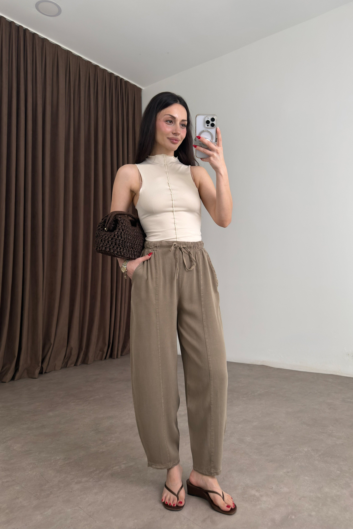 Premium Pamuk Tensel Khaki Şalvar Pantolon