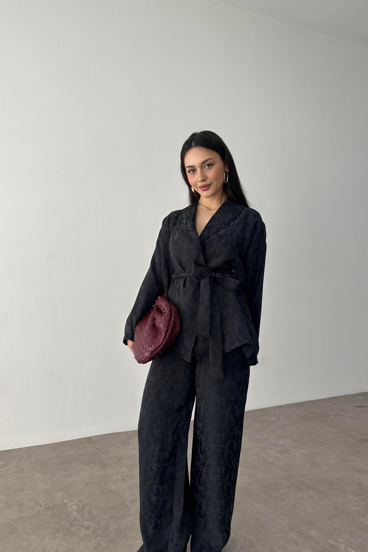 Premium Şal Yaka Kimono Takım Siyah