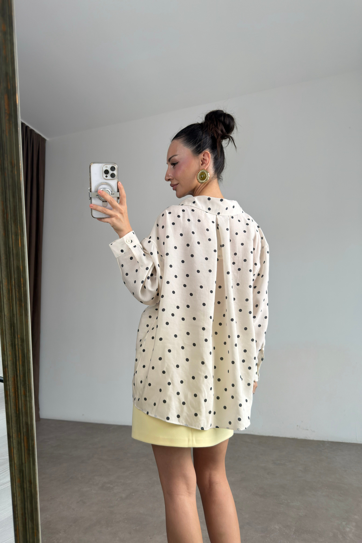Premium Tensel Oversize Puantiyeli Gömlek 