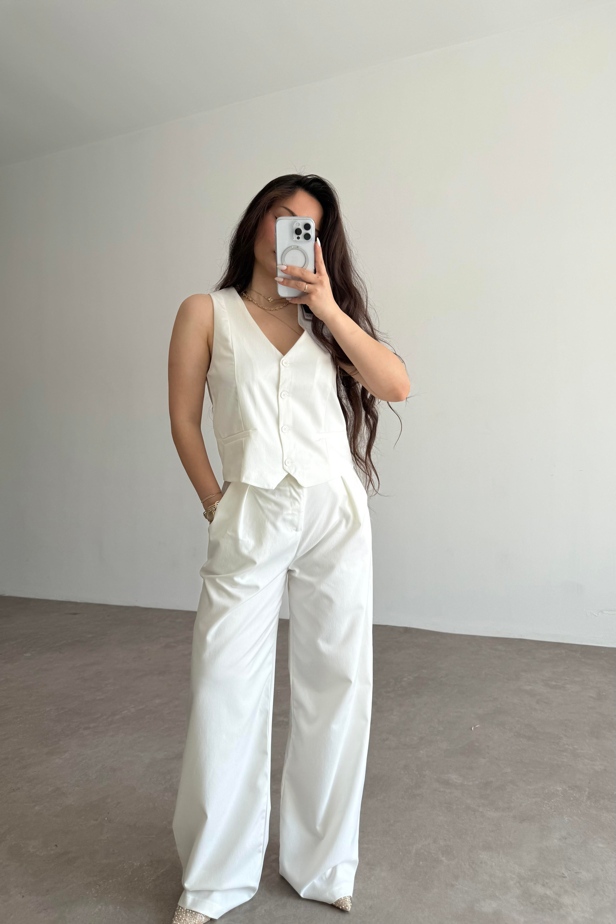 Premium Yelek Pantolon Takım White