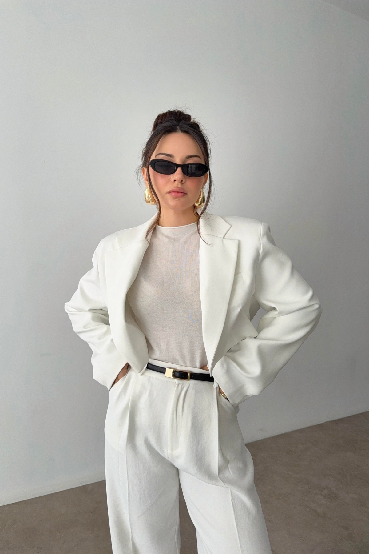 Ravi Crop Blazer Ceket Beyaz 