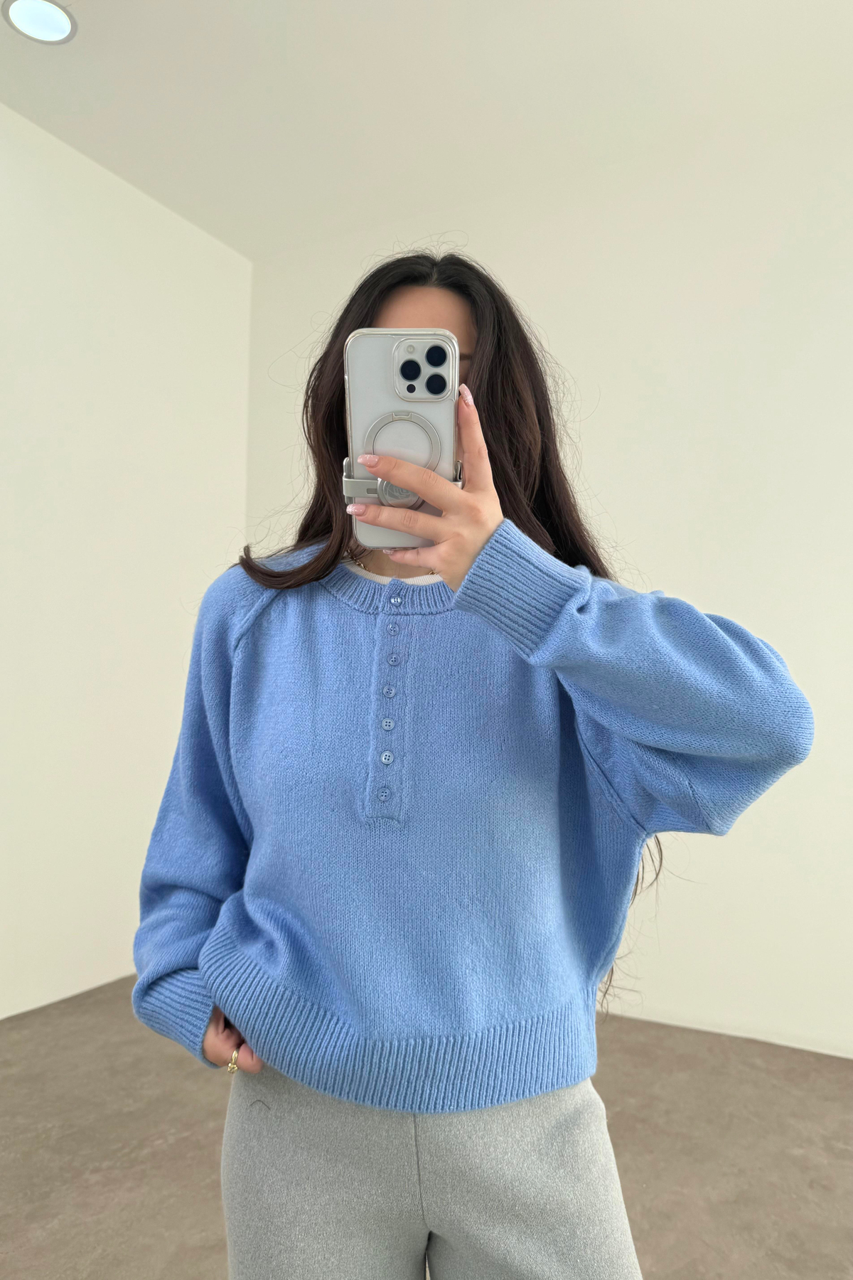 Svd Orijinal Düğmeli Baby Blue Kazak