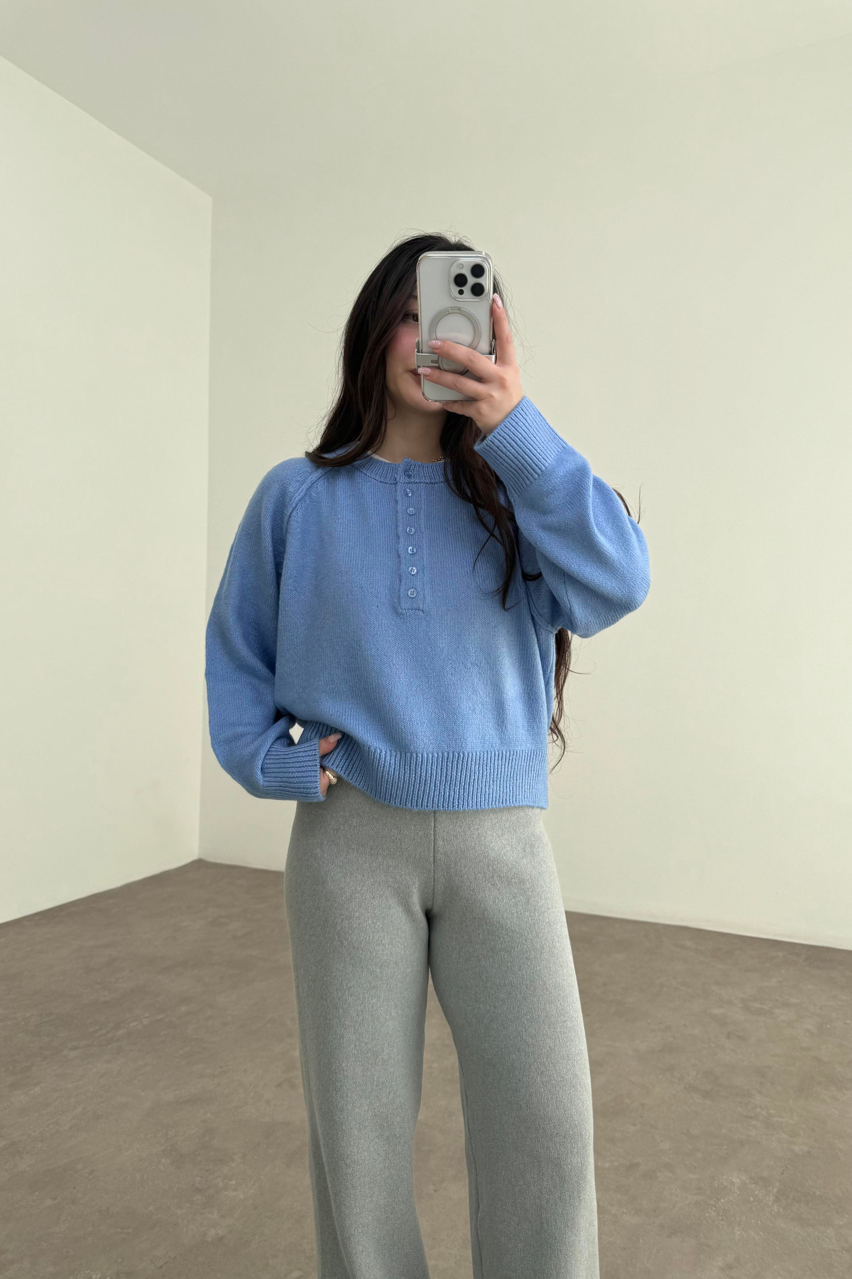 Svd Orijinal Düğmeli Baby Blue Kazak