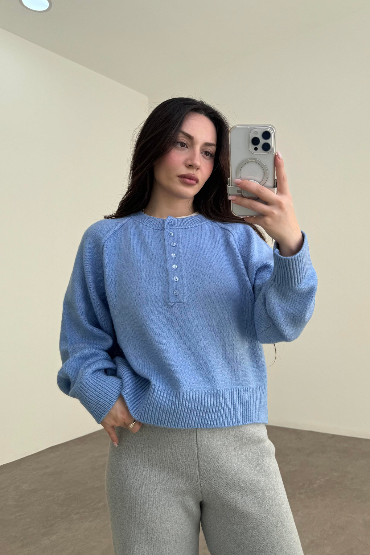 Svd Orijinal Düğmeli Baby Blue Kazak
