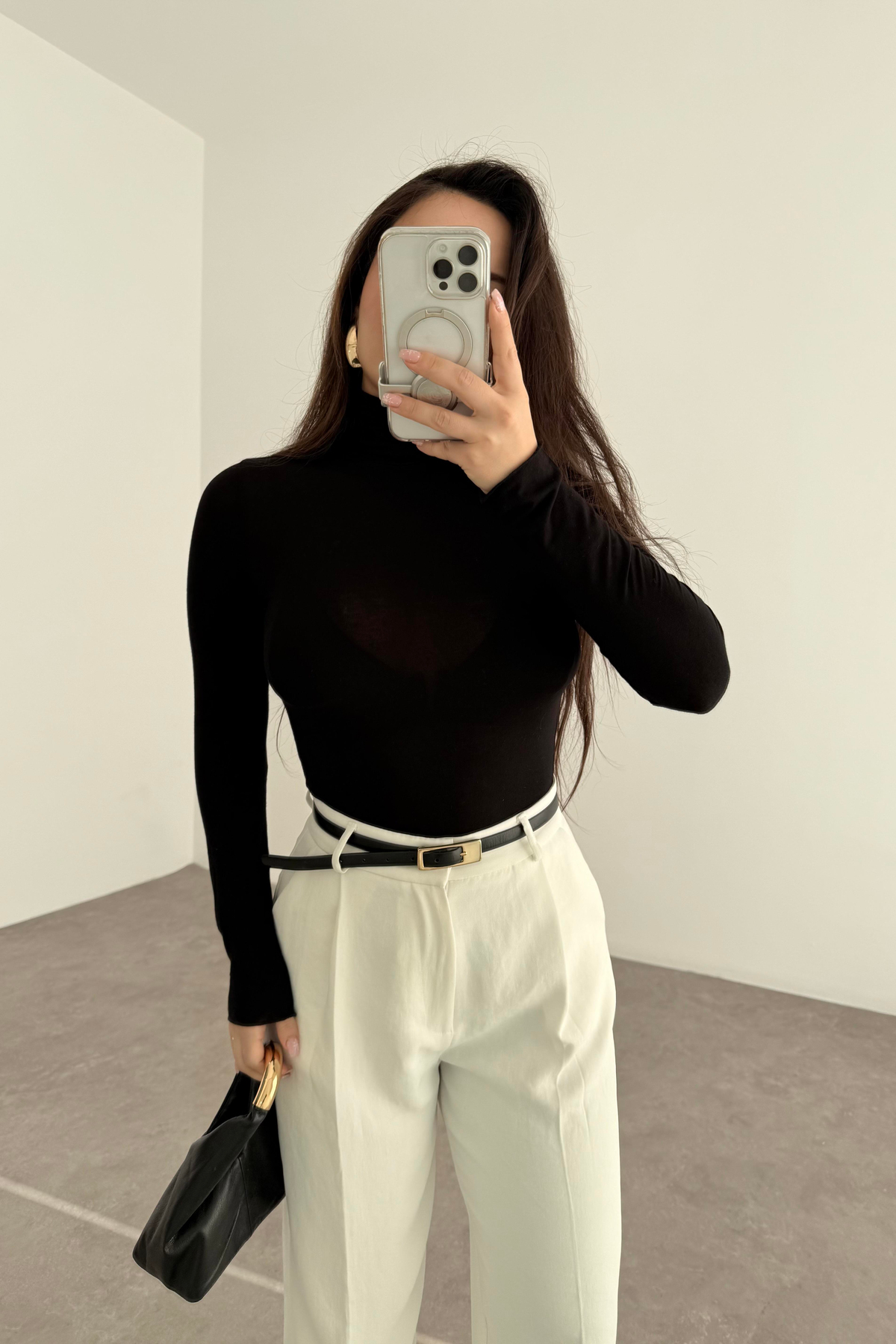 Yarı Transparan Basic Boğazlı Siyah Body