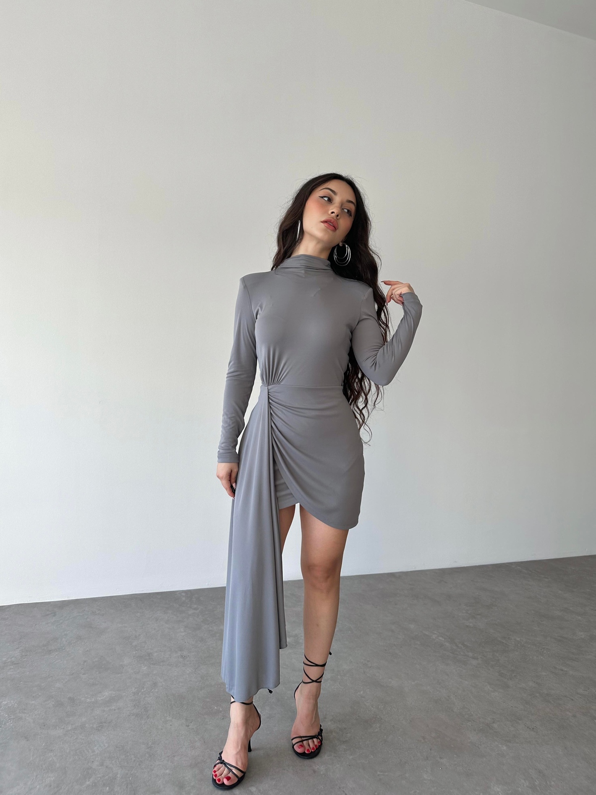 Orj. Drapeli Gri Elbise