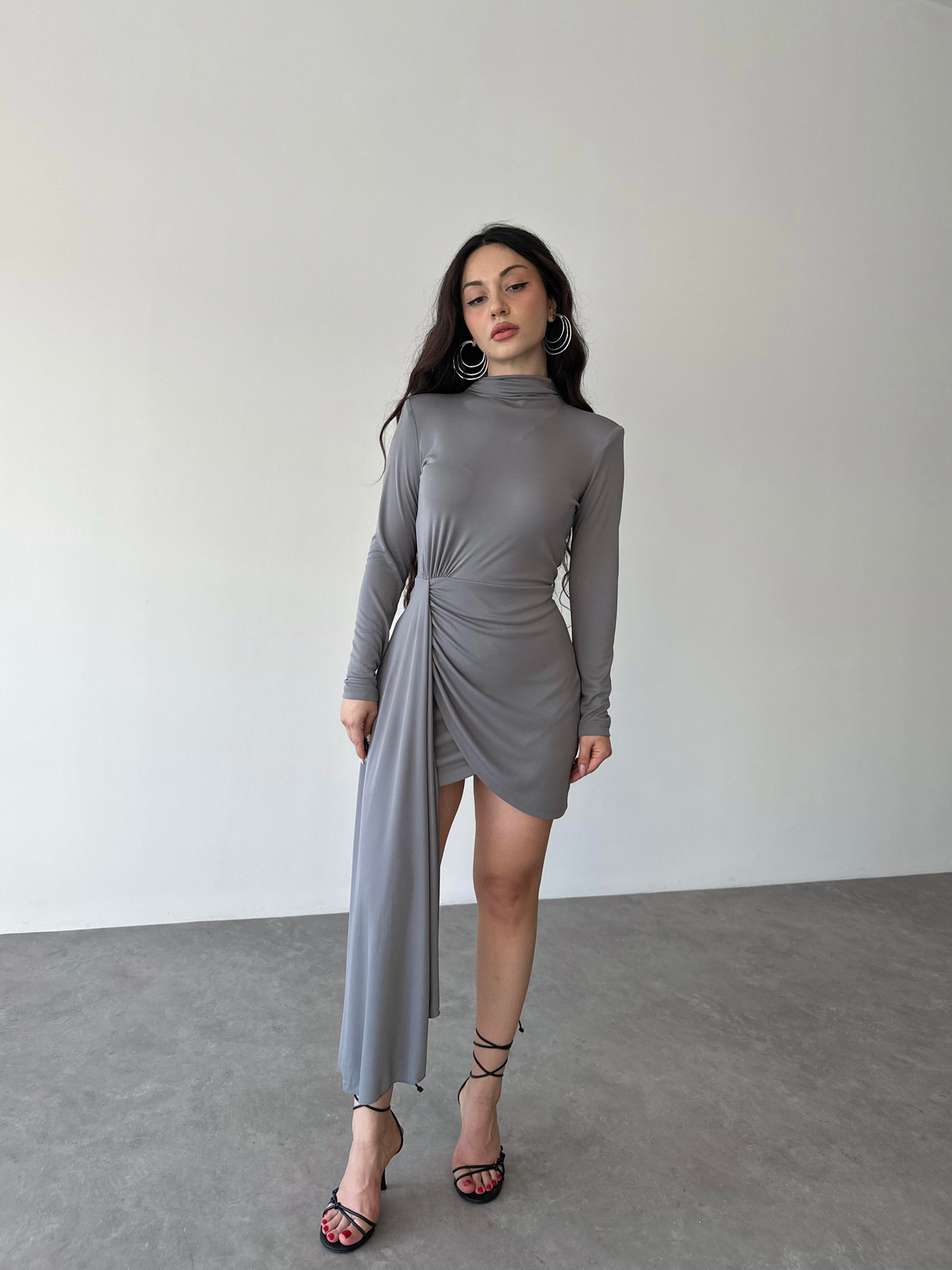 Orj. Drapeli Gri Elbise