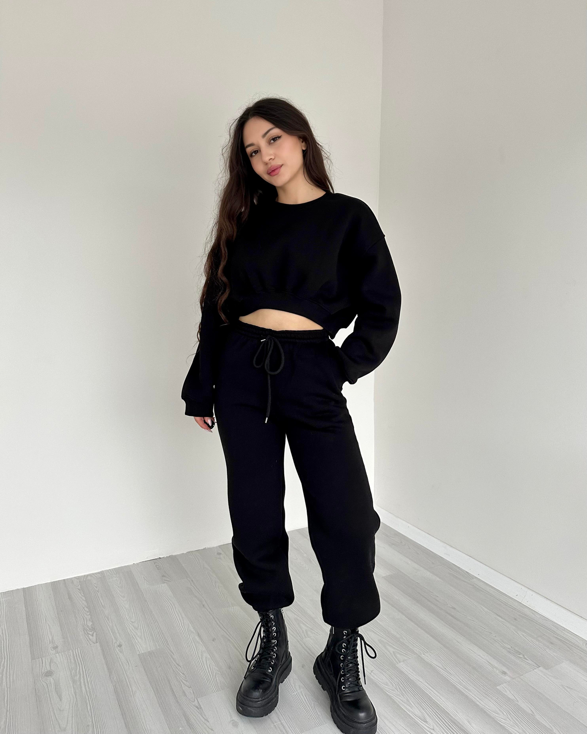 ZR Crop Siyah Eşofman Takımı