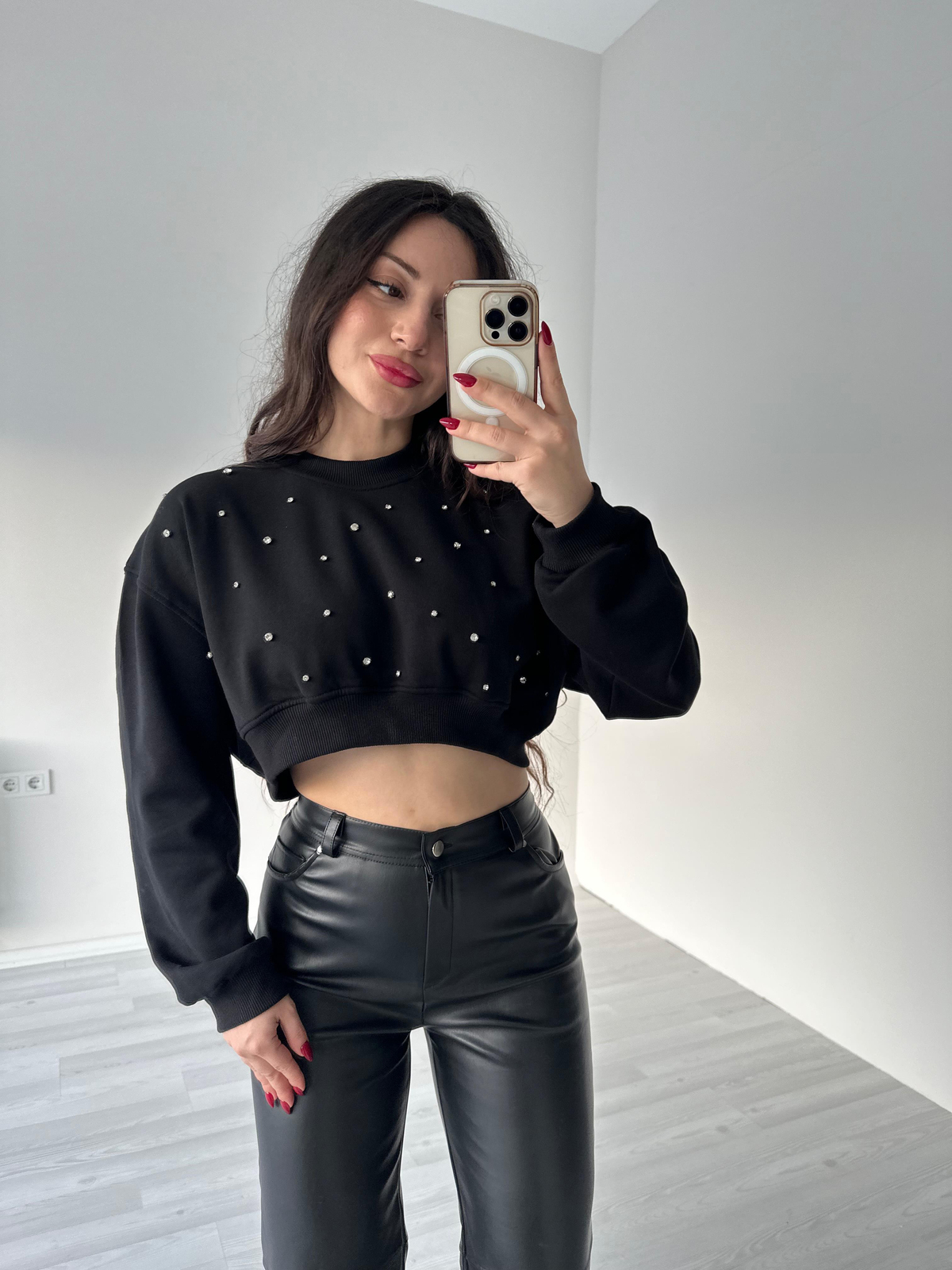 Kristal Taşlı Siyah Zr Sweatshirt