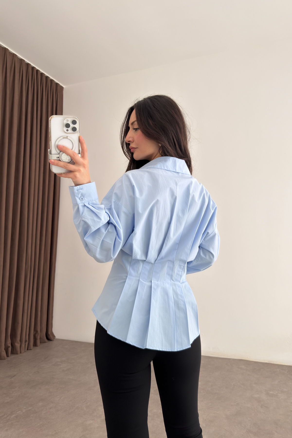 Zra Model Pileli Bel Oturtmalı Mavi Gömlek
