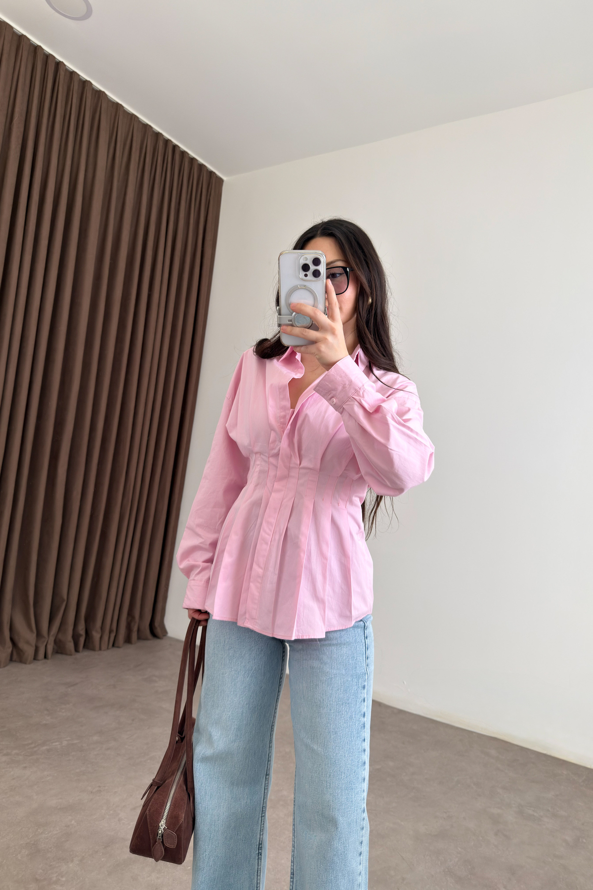 Zra Model Pileli Bel Oturtmalı Pembe Gömlek