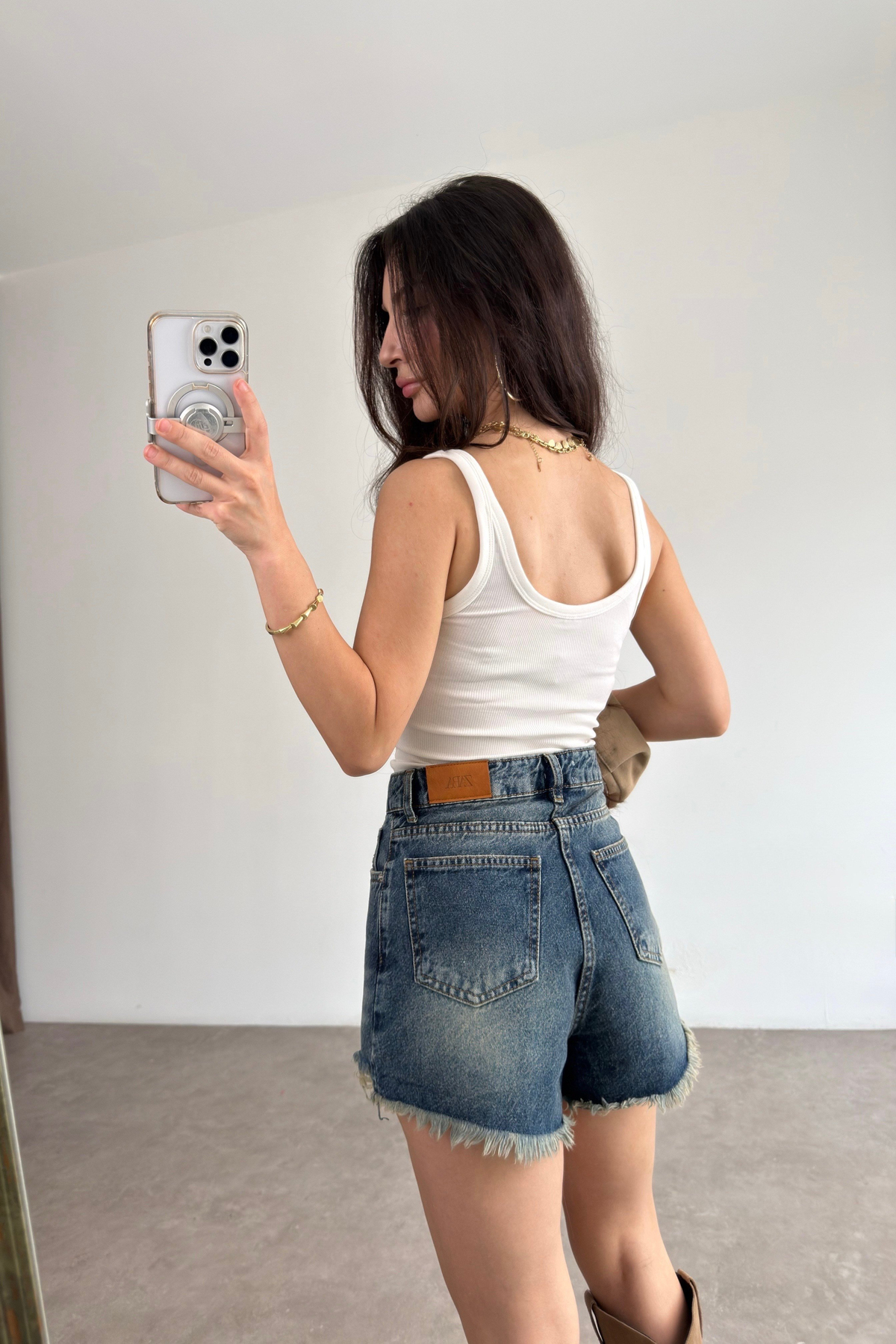 Zra Eskitme Detaylı Vintage Blue Denim Şort