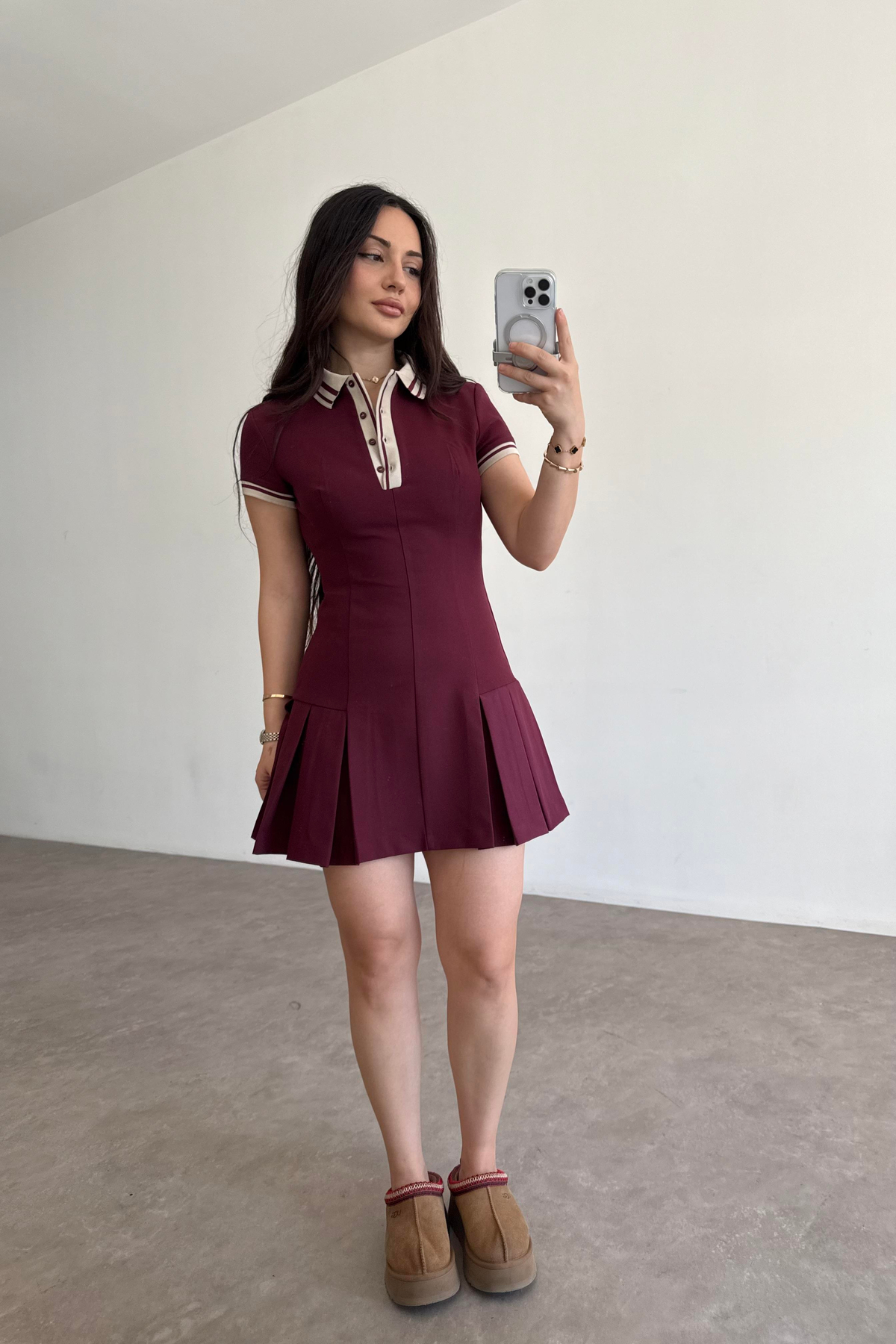 Zra Polo Yaka Bordo Elbise 