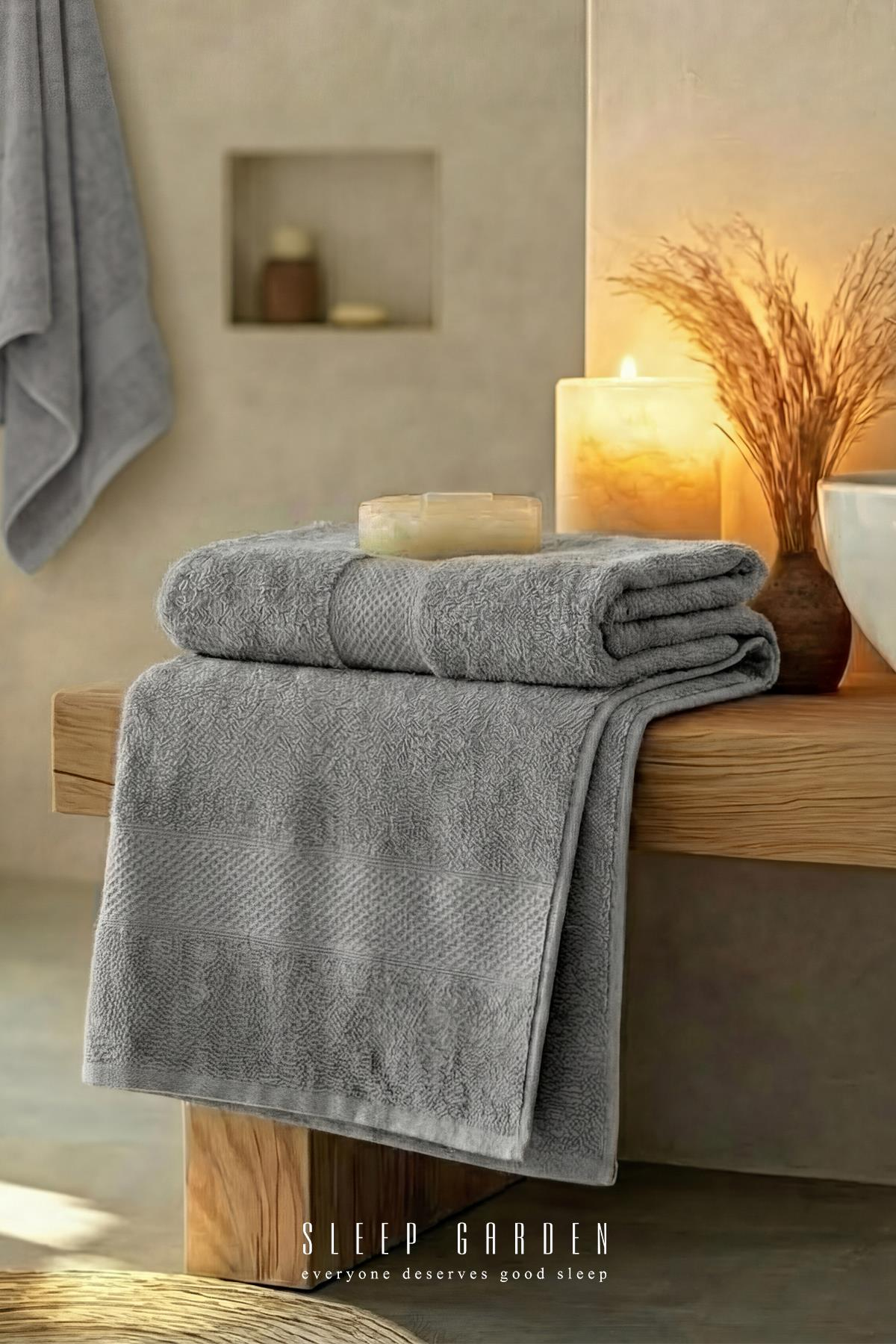 %100 Pamuk Yumuşak Dokulu 90x140 Banyo Havlusu GriSleep Garden