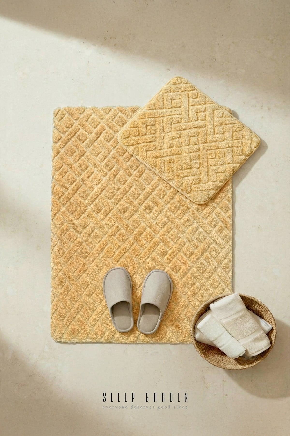 Sleep Garden Calma Banyo Paspas Seti Kaydırmaz 60x100 cm + 50x60 cm Hardal Sleep Garden