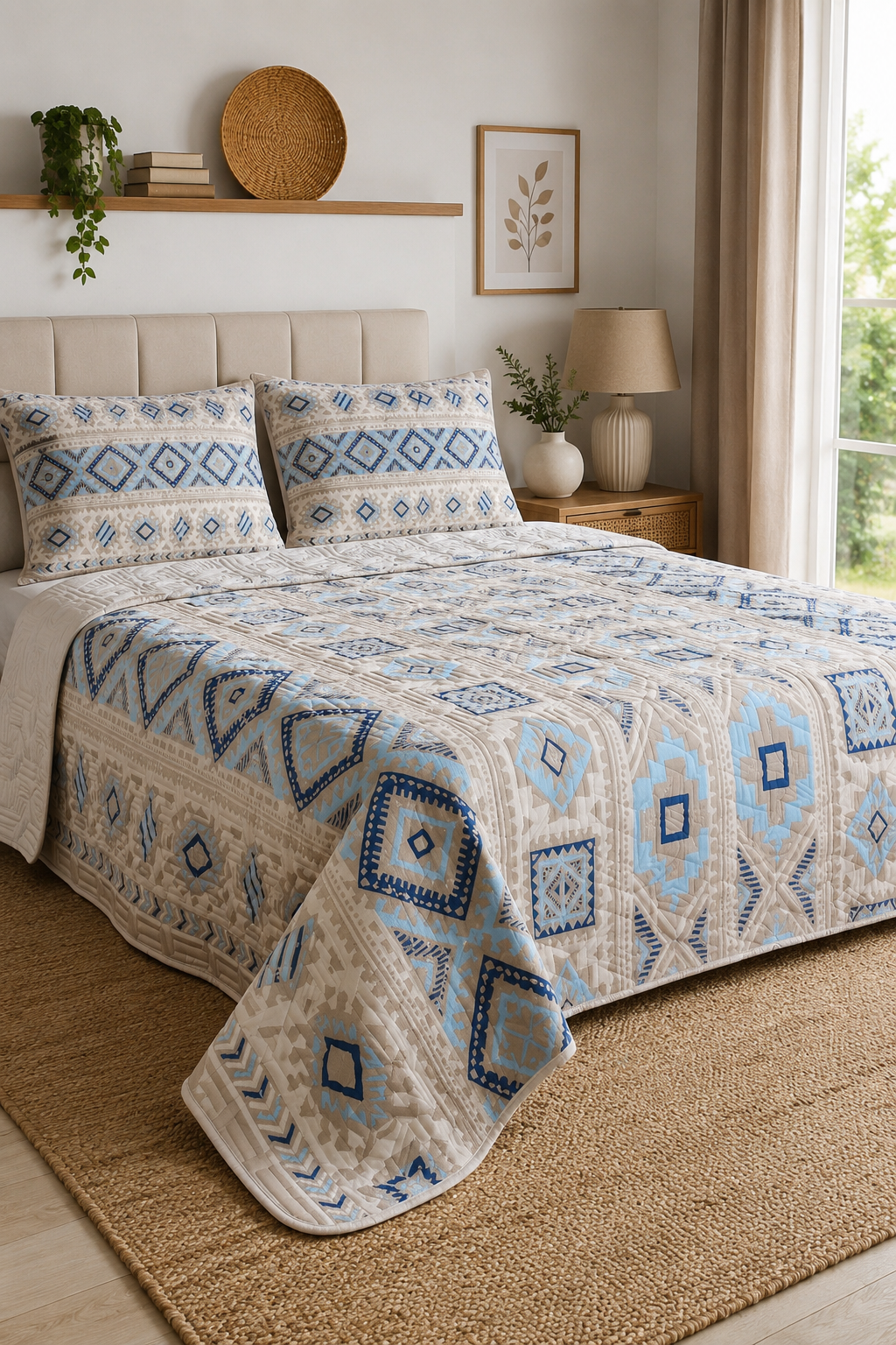 Sleep Garden Novaline Kapitoneli Modern Etnik Desen Yatak Örtüsü Seti Sleep Garden