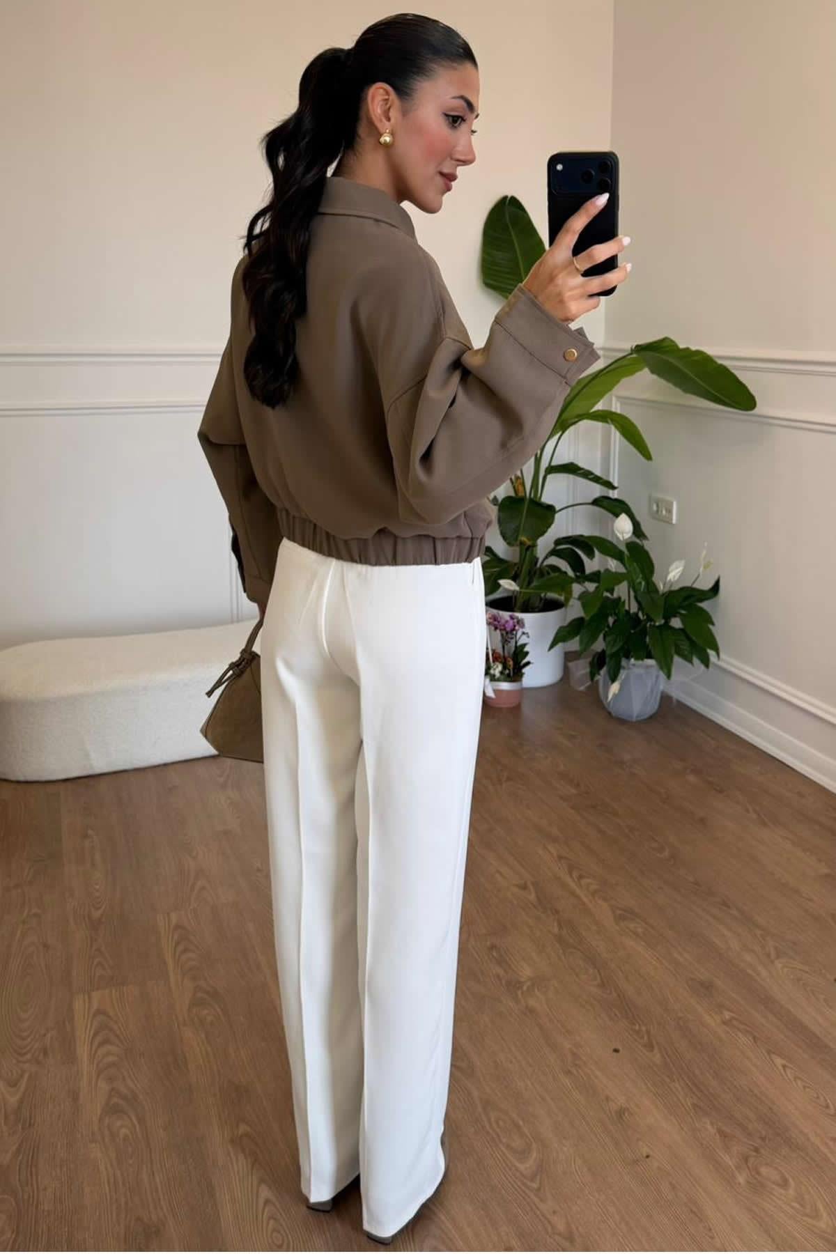 CROP BLAZER CEKET - KAHVE