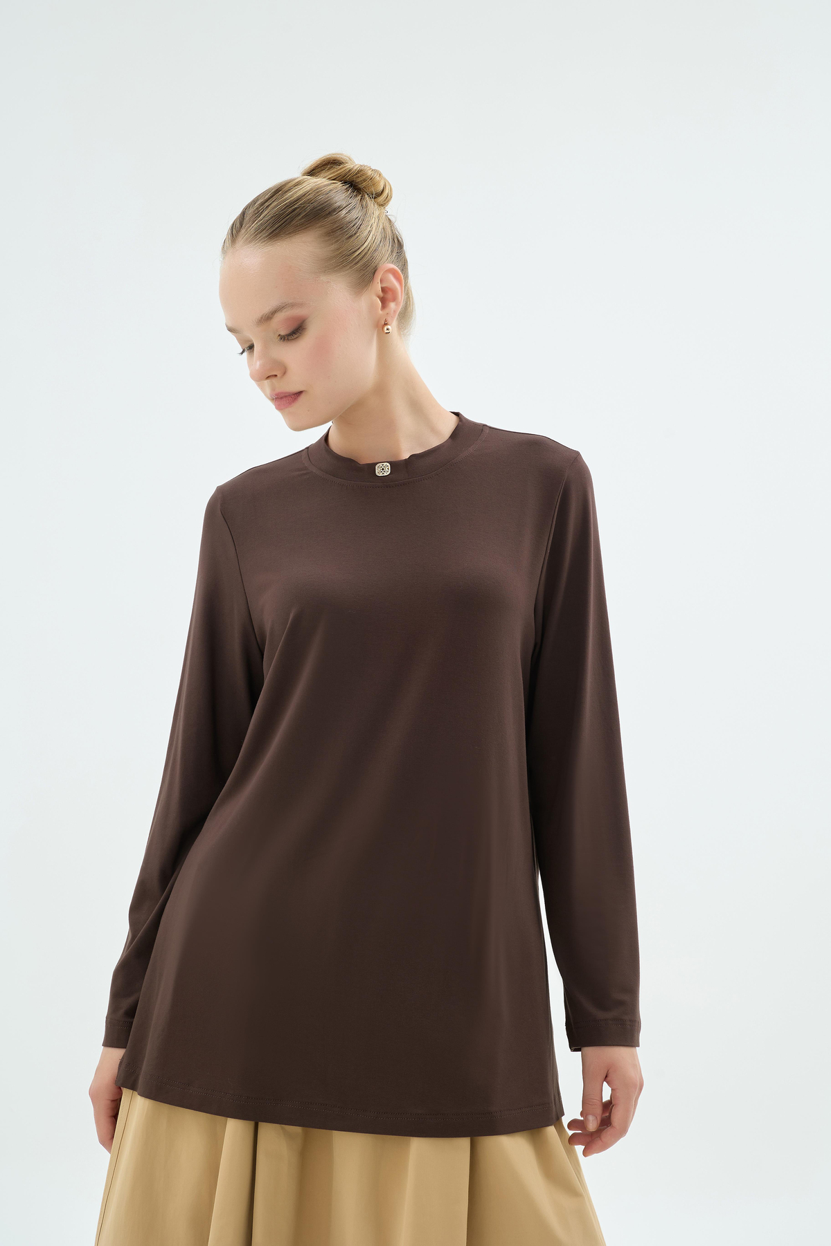 23001 CELİNA BLUZ Kahve