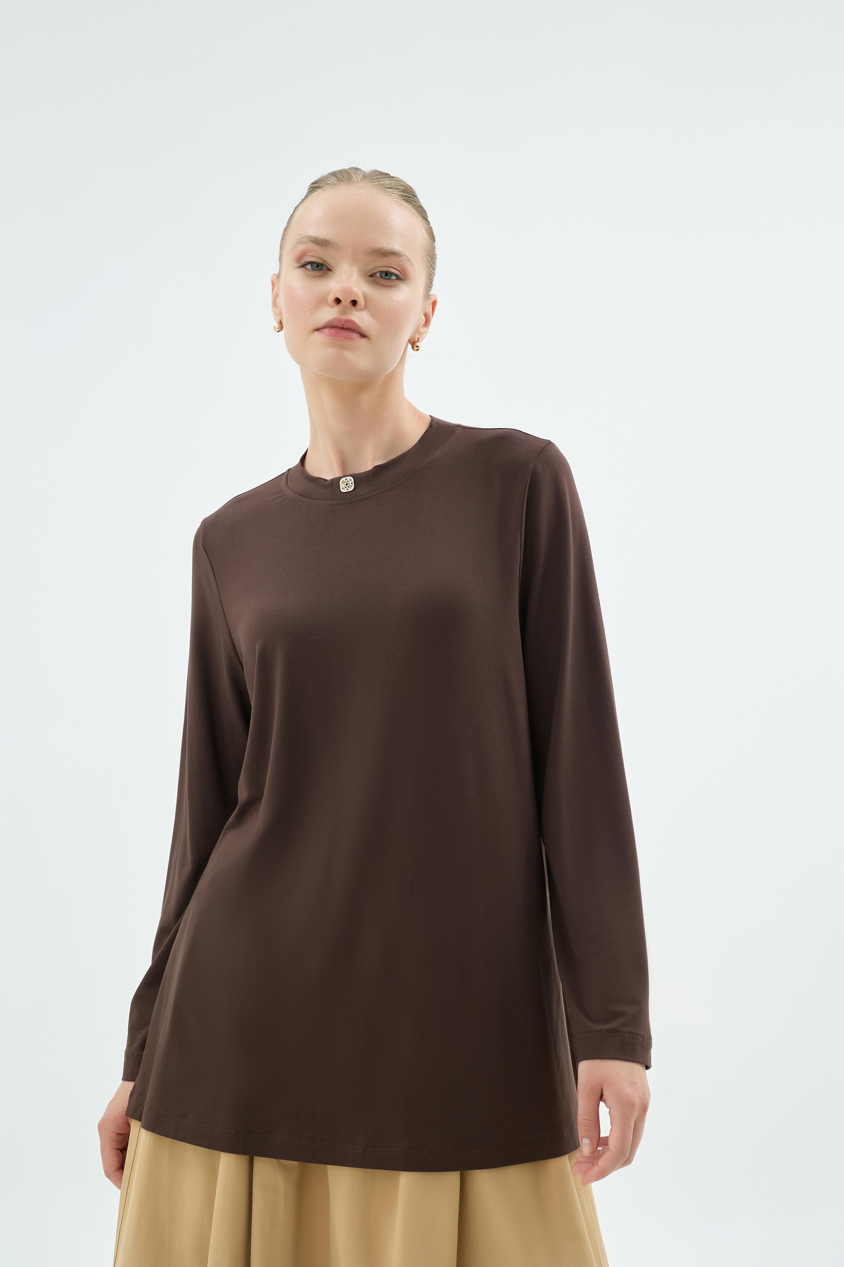 23001 CELİNA BLUZ Kahve