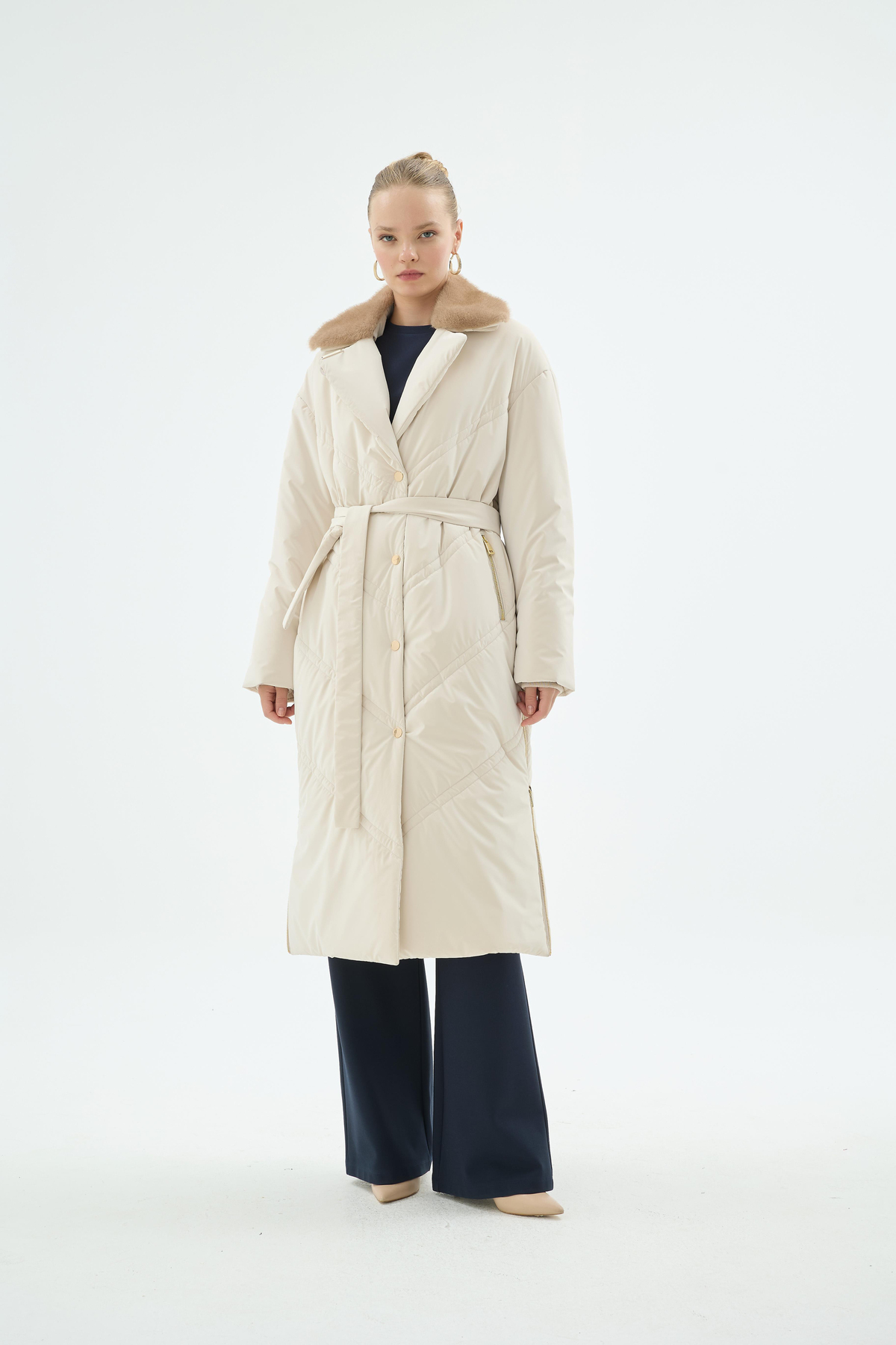 64005 LONG ÇİZGİLİ UZUN  MONT Ekru