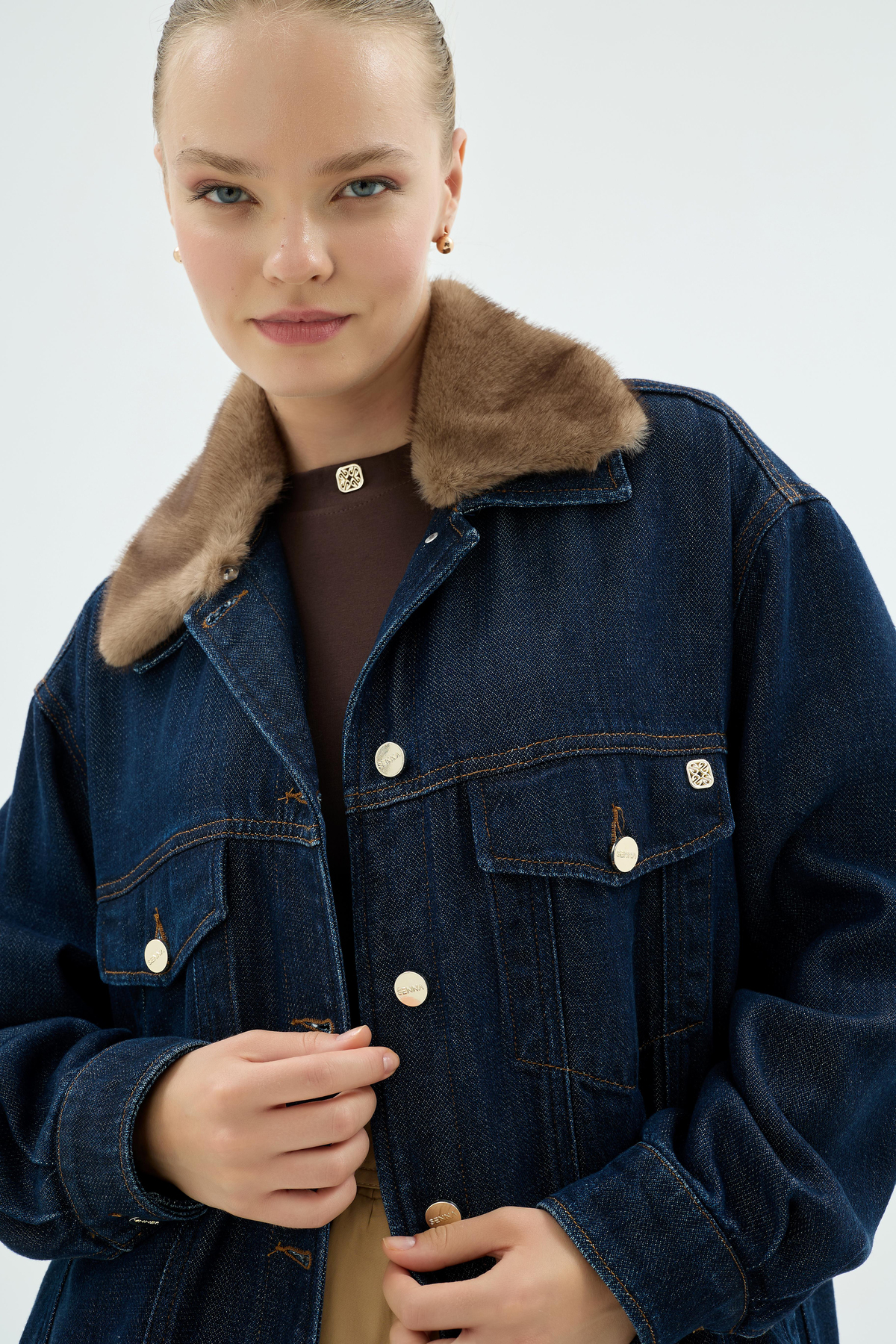 40011 SOUL KÜRKLÜ DENİM CEKET Koyu Mavi