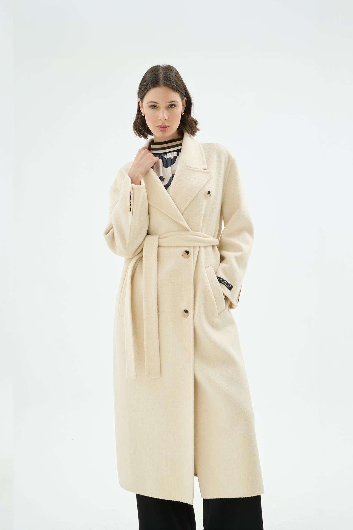 Alora %100 Alpaka Uzun Kaban Ekru